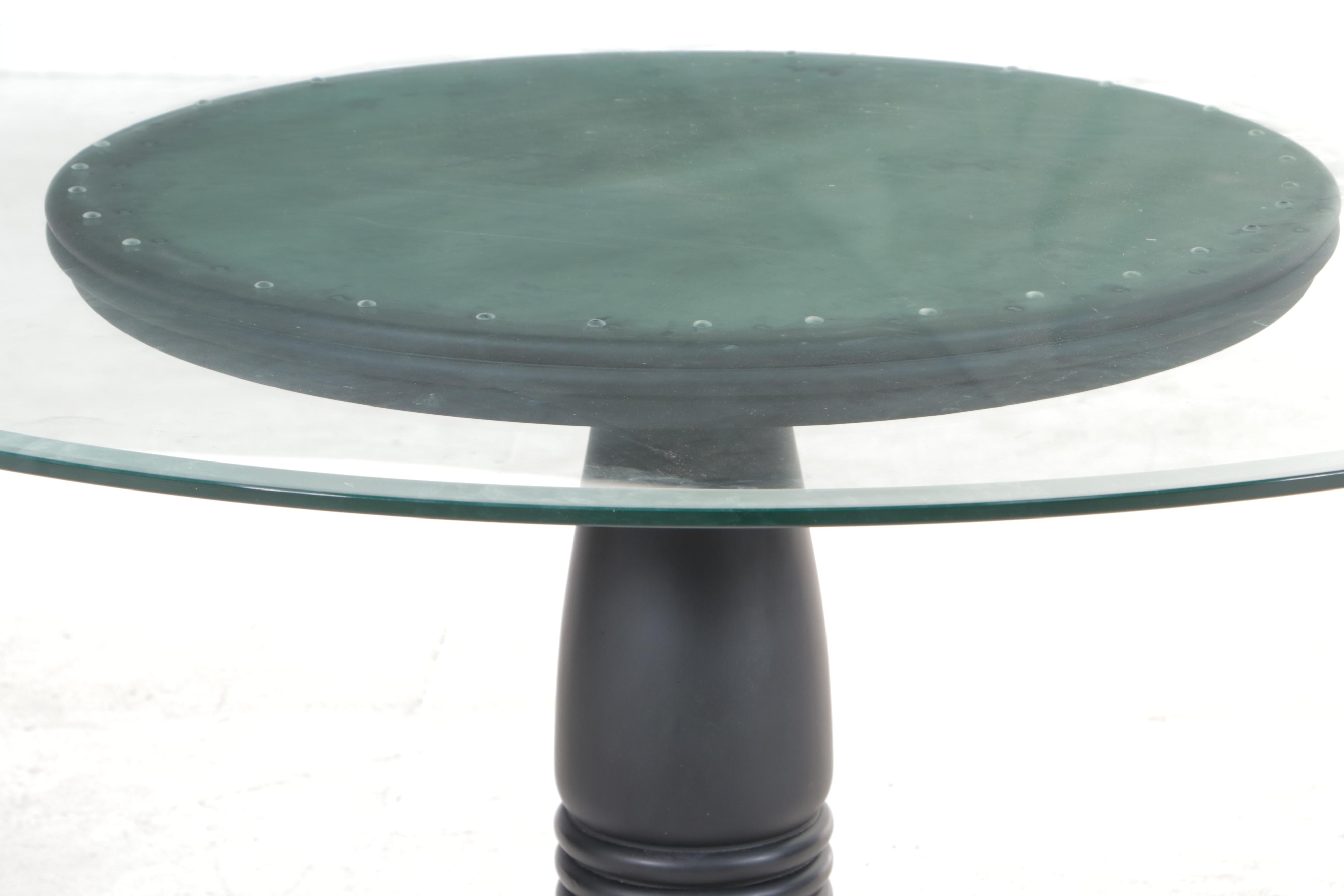 Thomasville Ebonized Wood and Glass Top Dinette Table and Side Chairs