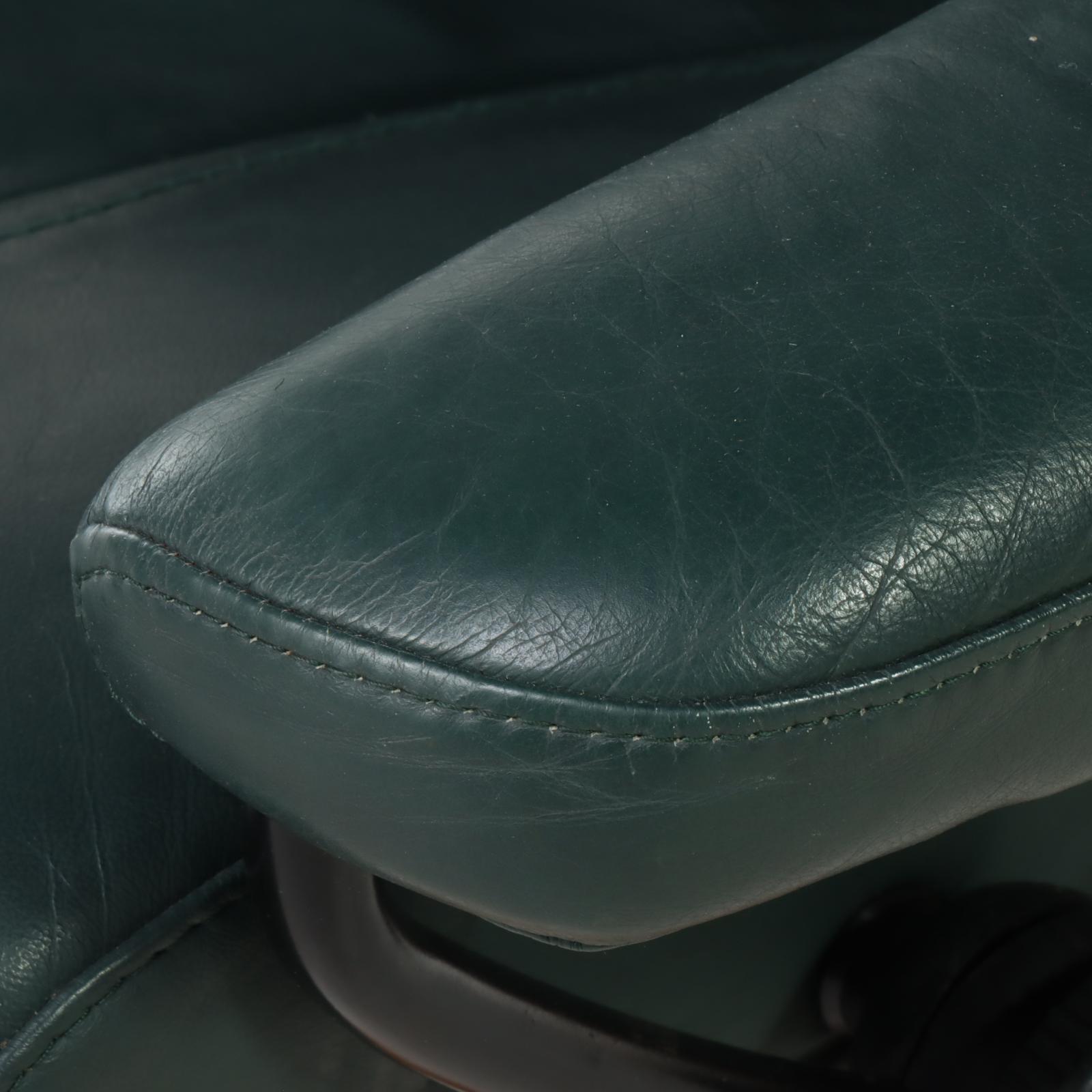 Ekornes "Stressless" Green Leather Upholstered Armchair and Ottoman