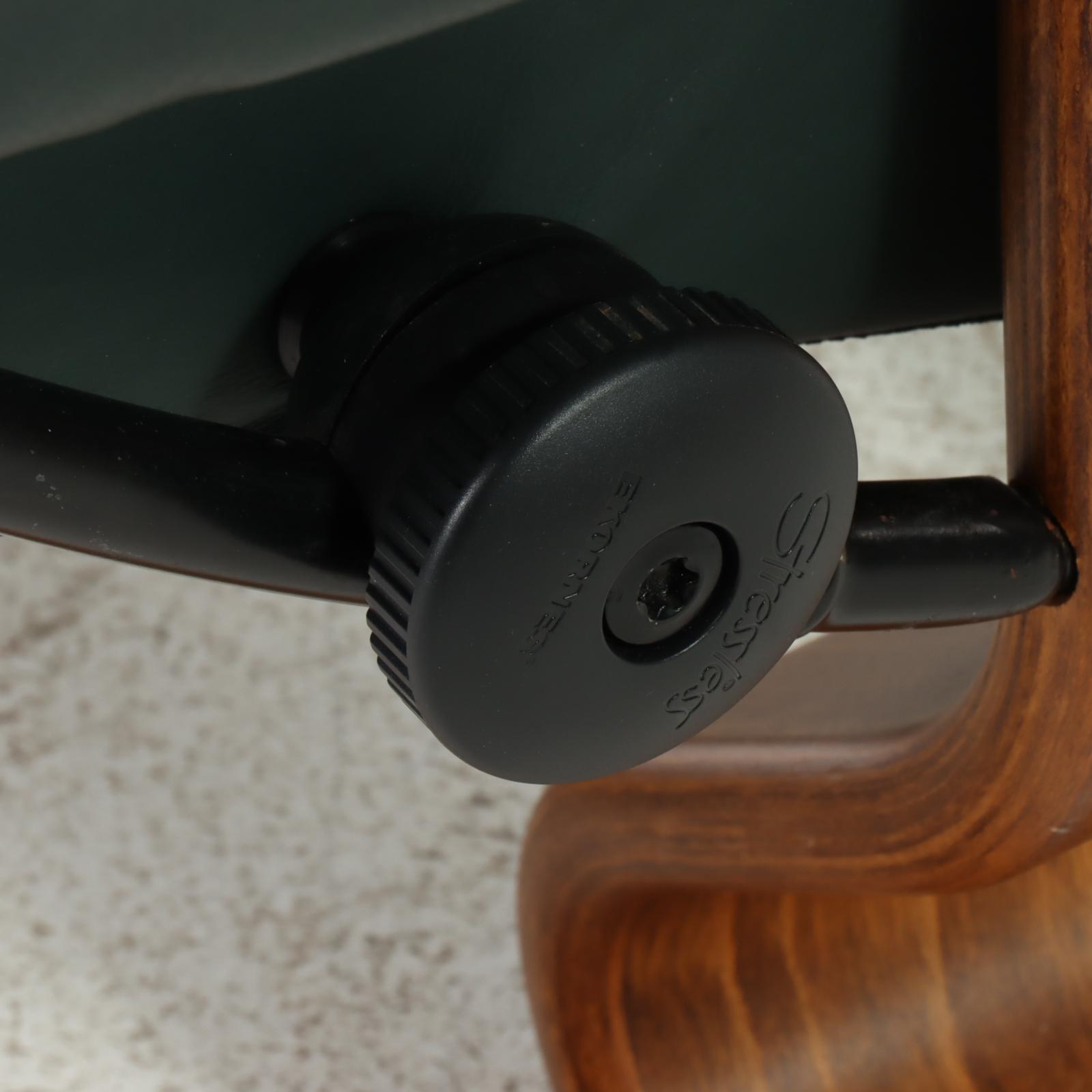 Ekornes "Stressless" Green Leather Upholstered Armchair and Ottoman