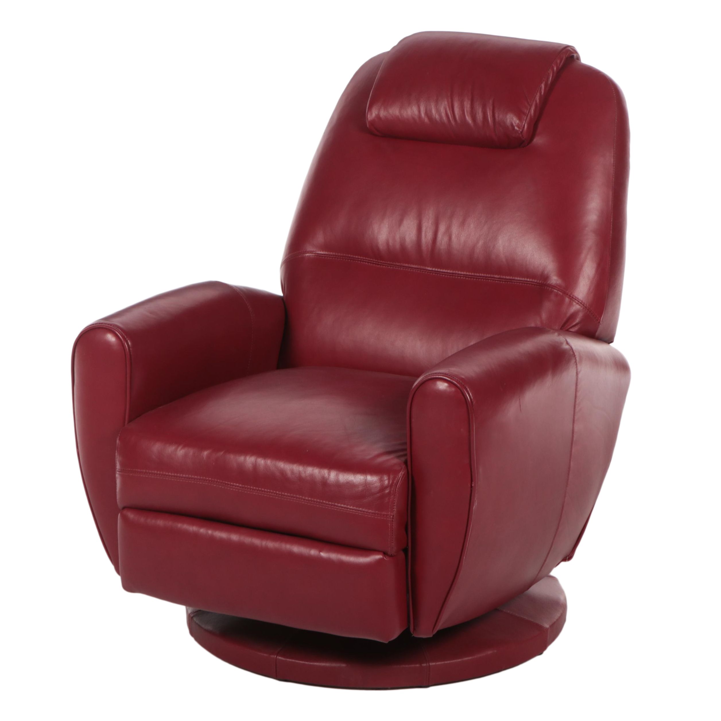 BarcaLounger Modernist Style Red Leather Swivel-Recliner