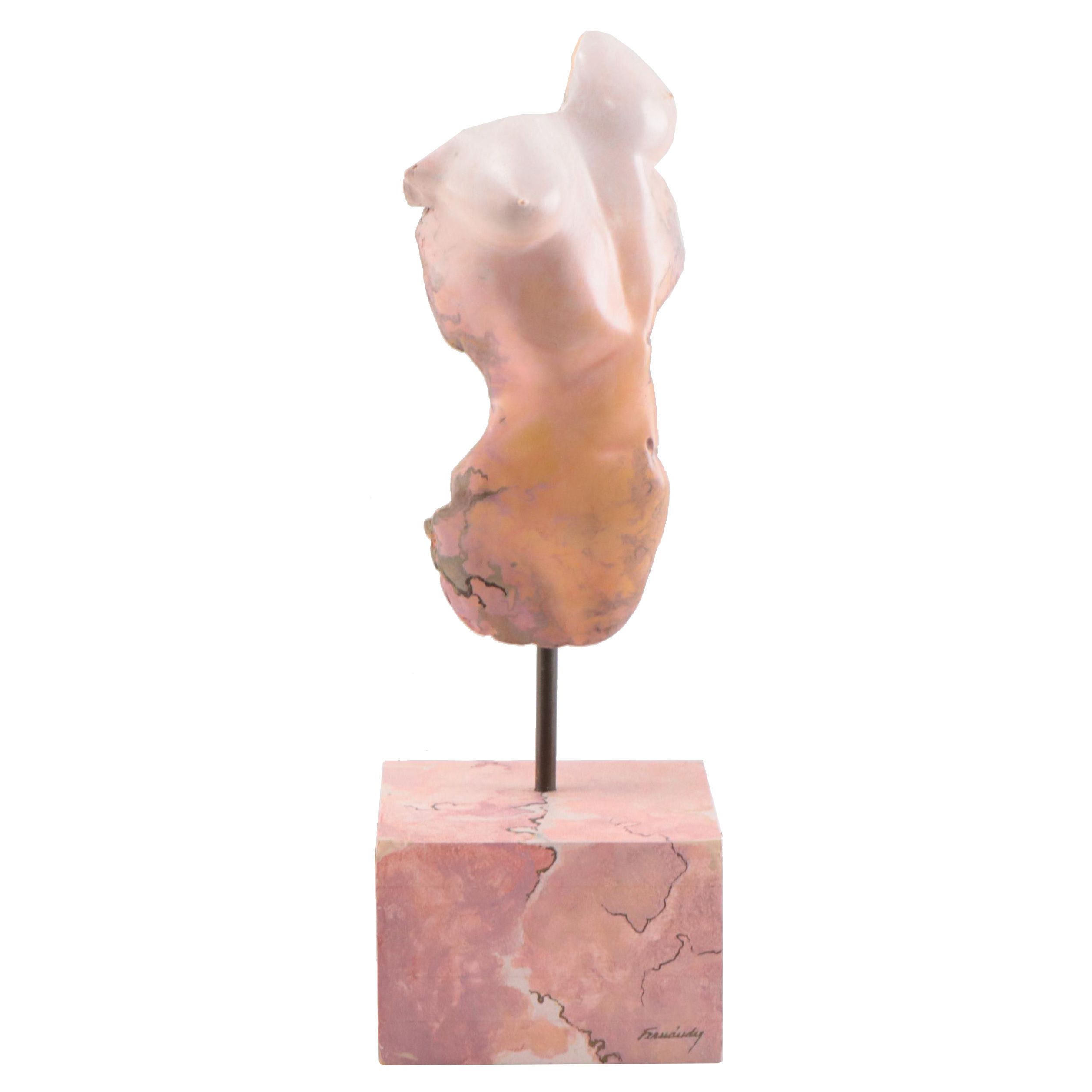 Hand-Painted Composite Sculpture of Female Torso, 1989
