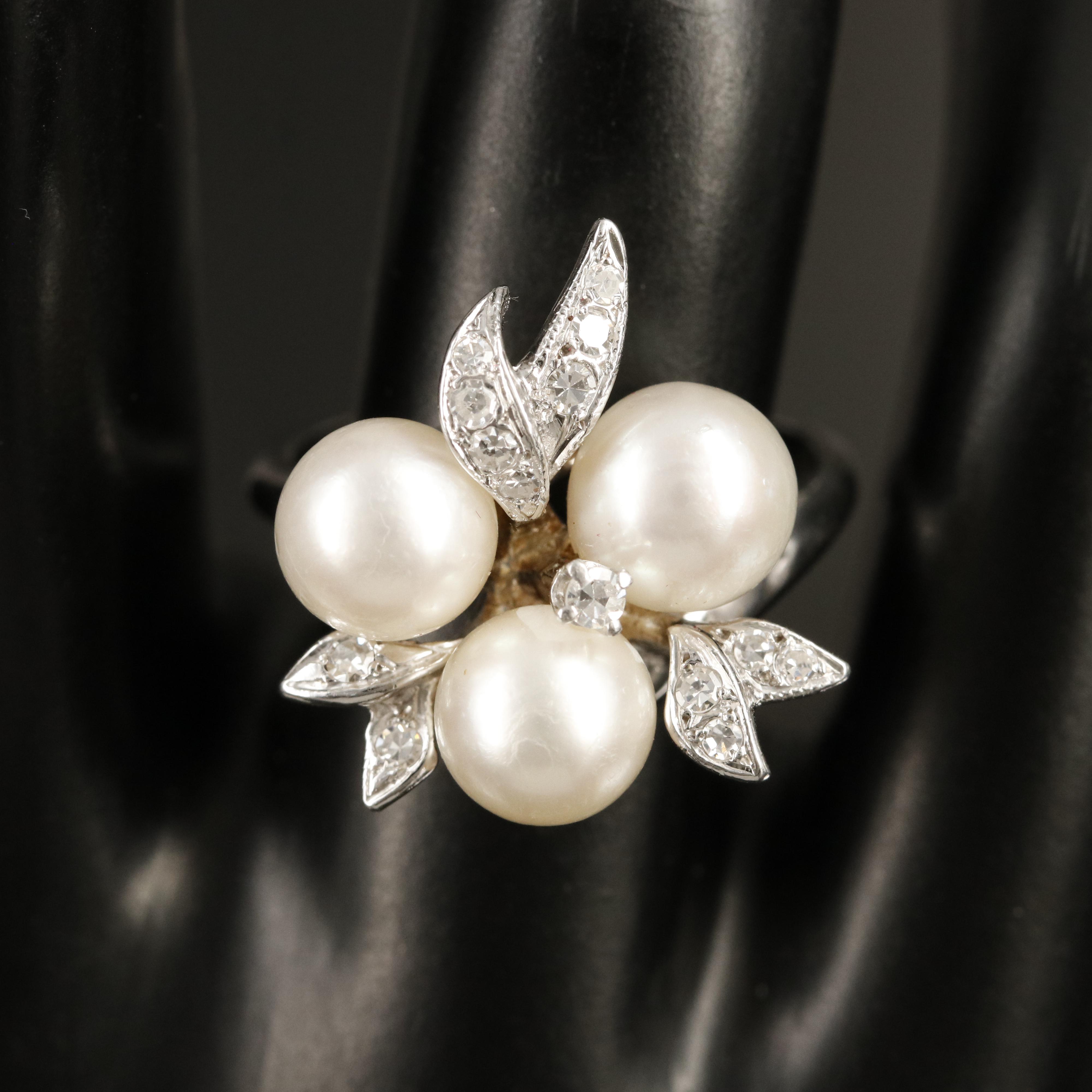 14K Pearl and Diamond Ring