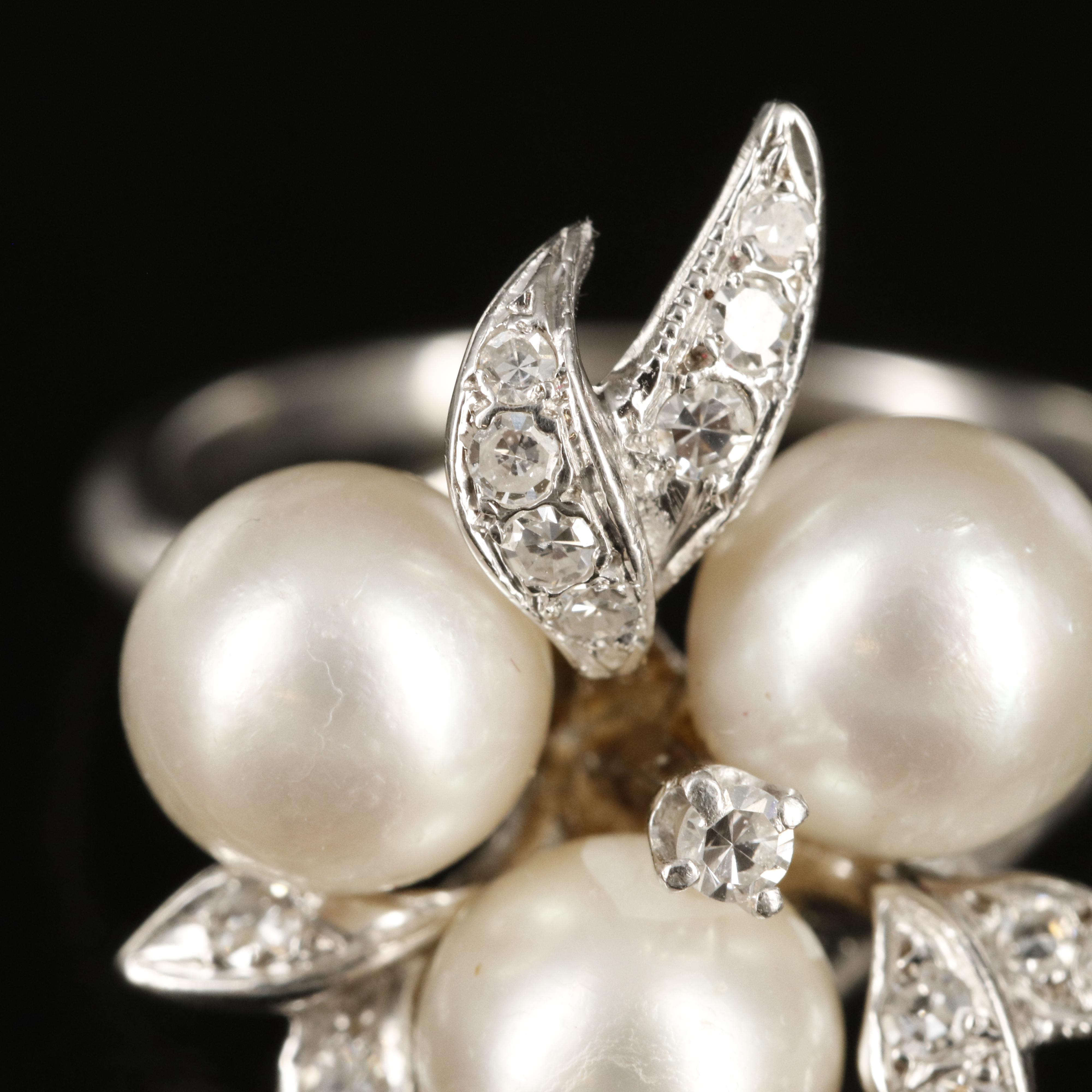 14K Pearl and Diamond Ring