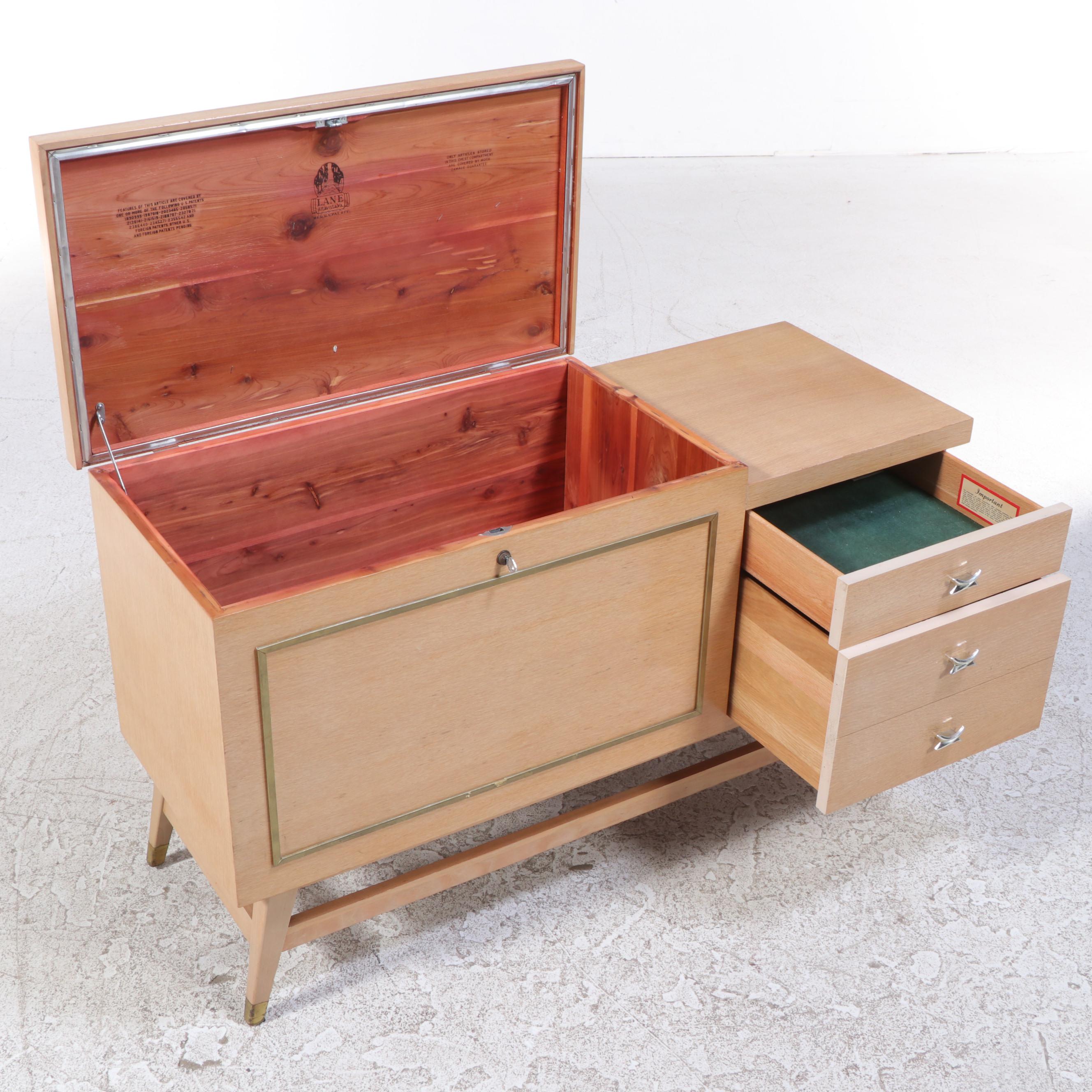 Lane Mid Century Modern Blonde Wood Cedar-Lined Chest with Drawers, 1950s