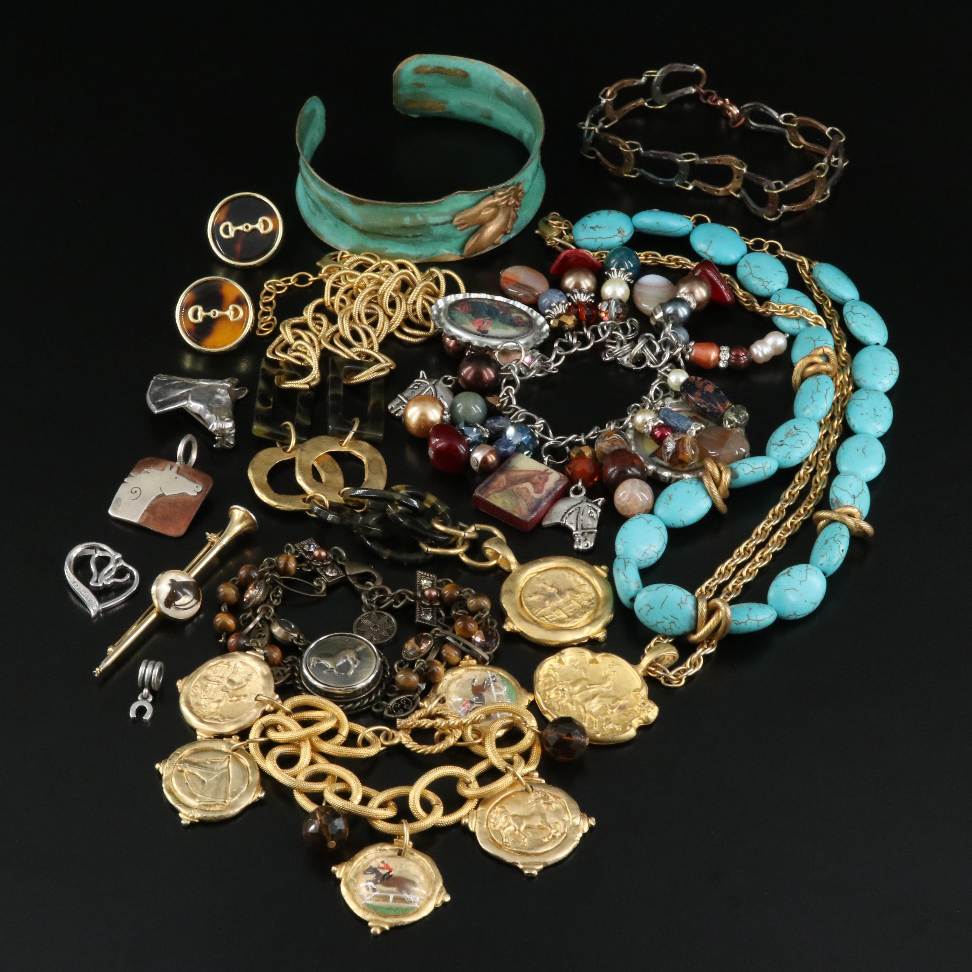 Equestrian Grouping Including Pandora, Agate, Tiger's Eye Quartz and Coral