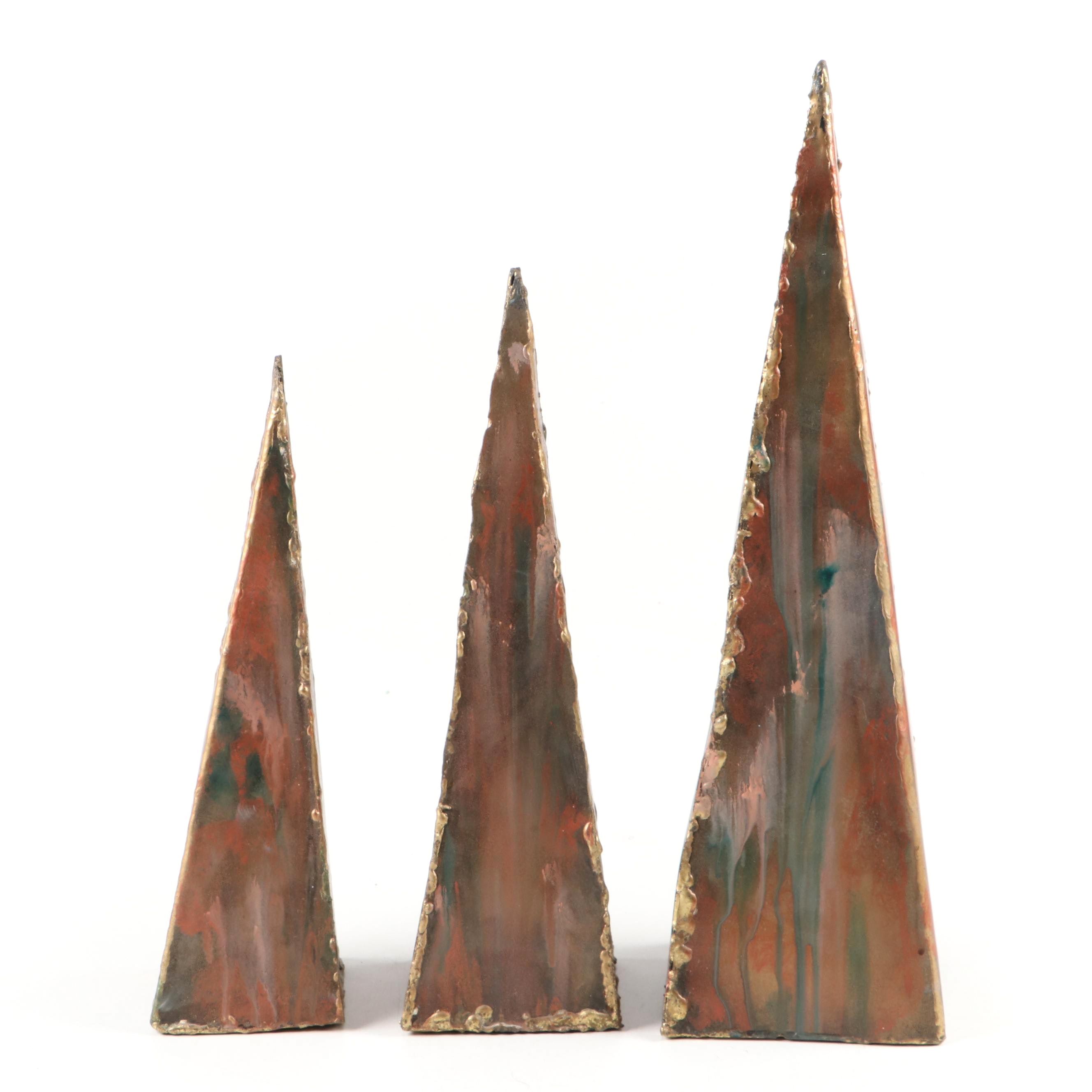 Brutalist Style Welded and Painted Metal Obelisks