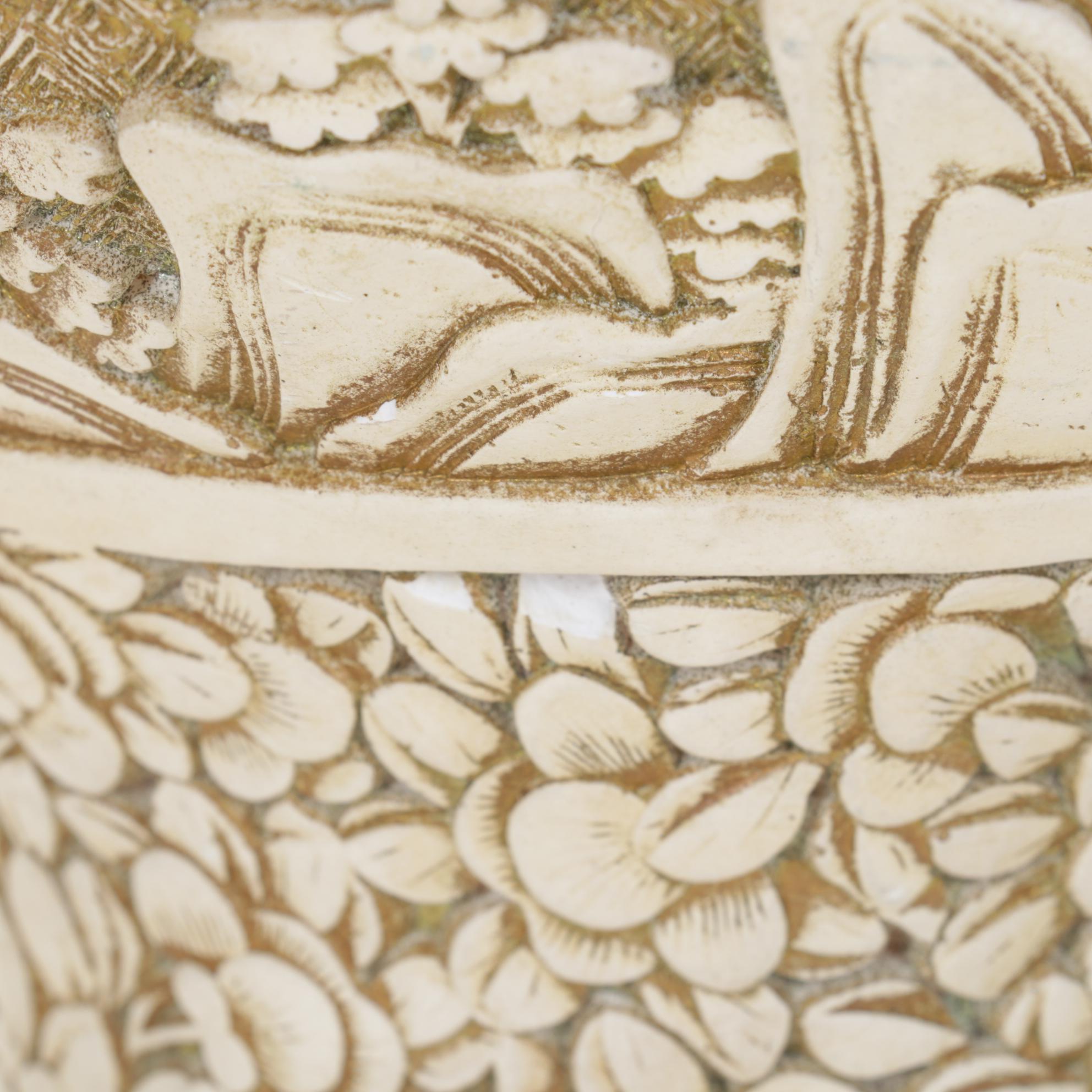 Chinese Ivory Colored Carved Chalkware Table Lamp, Mid to Late 20th C