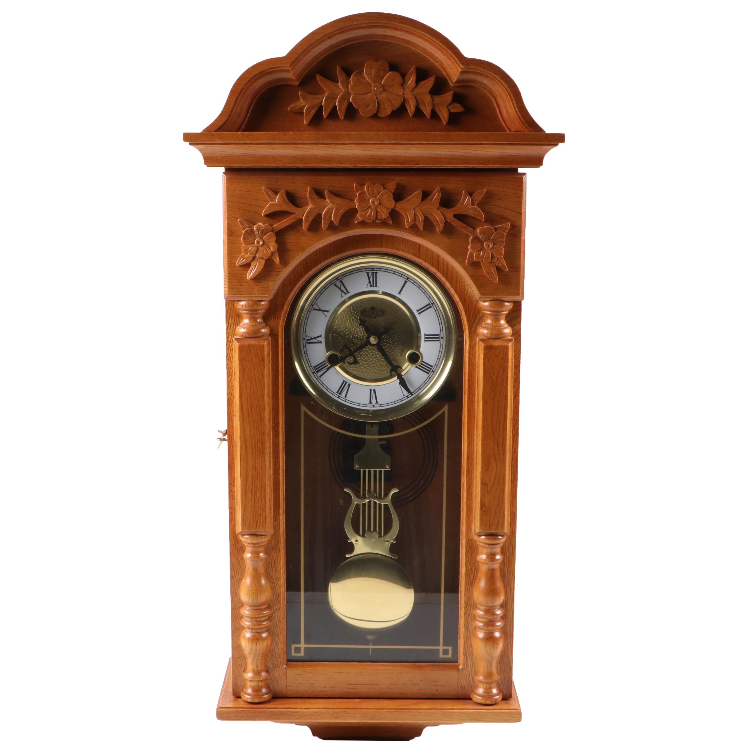 Oak Wood Wall Pendulum Clock, 21st Century