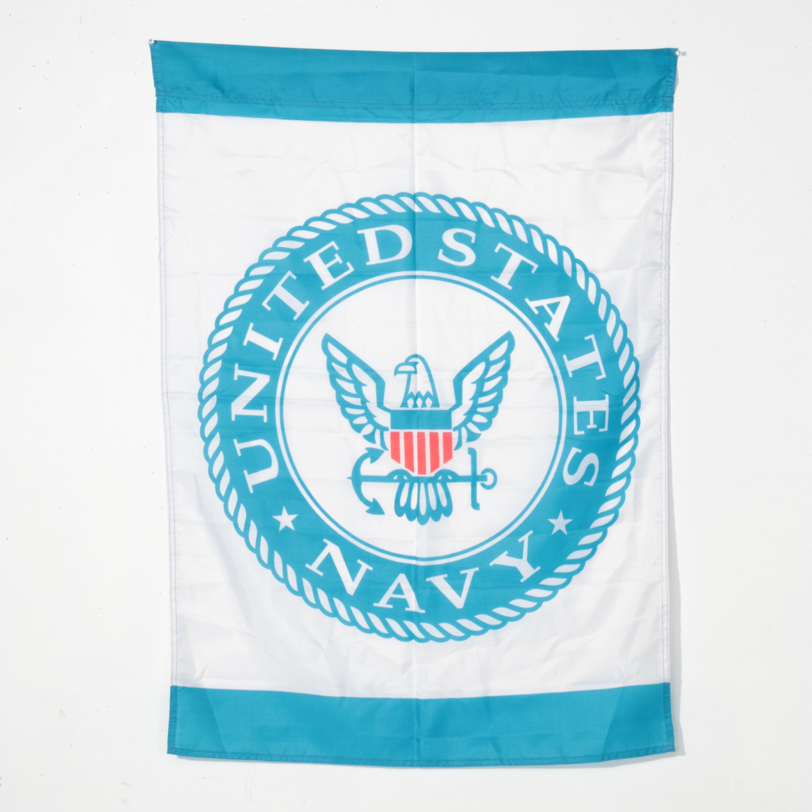 Annin and Other Fifty Star American Flags With United States Navy Flag