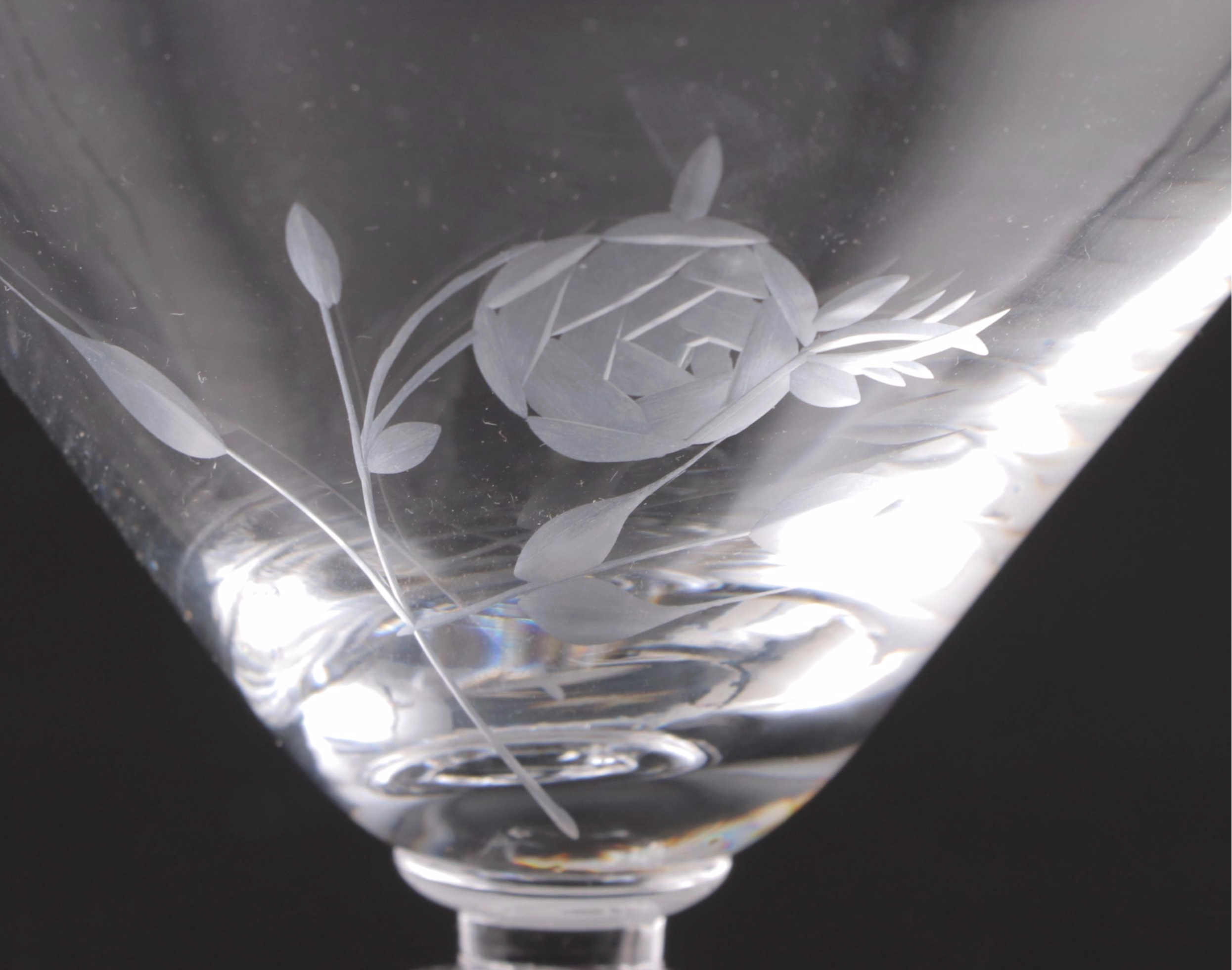 Etched Glass Cube Stem Coupes, Mid-20th Century