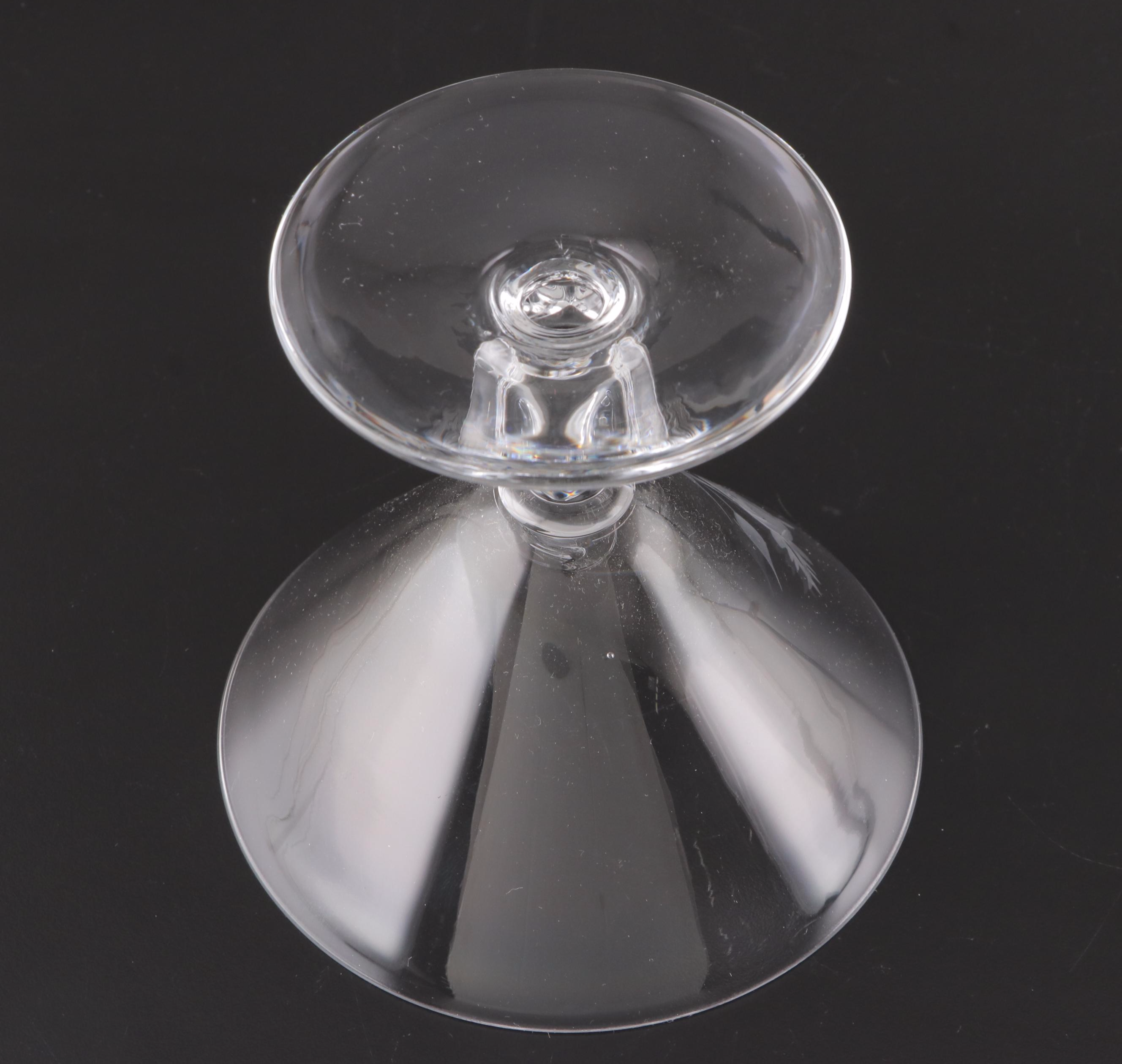 Etched Glass Cube Stem Coupes, Mid-20th Century