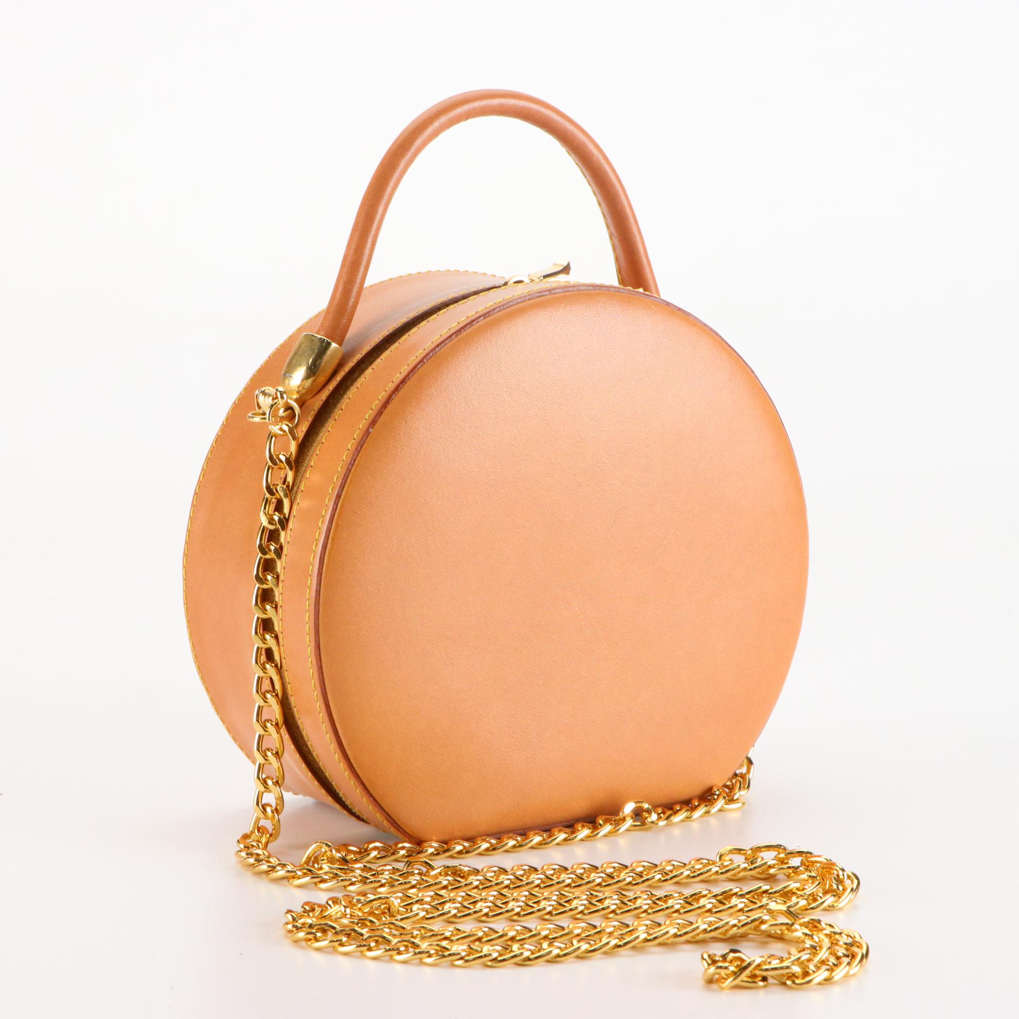 Maleci Mini Hat Box Two-Way Bag in Leather with Chain-Link Crossbody Strap