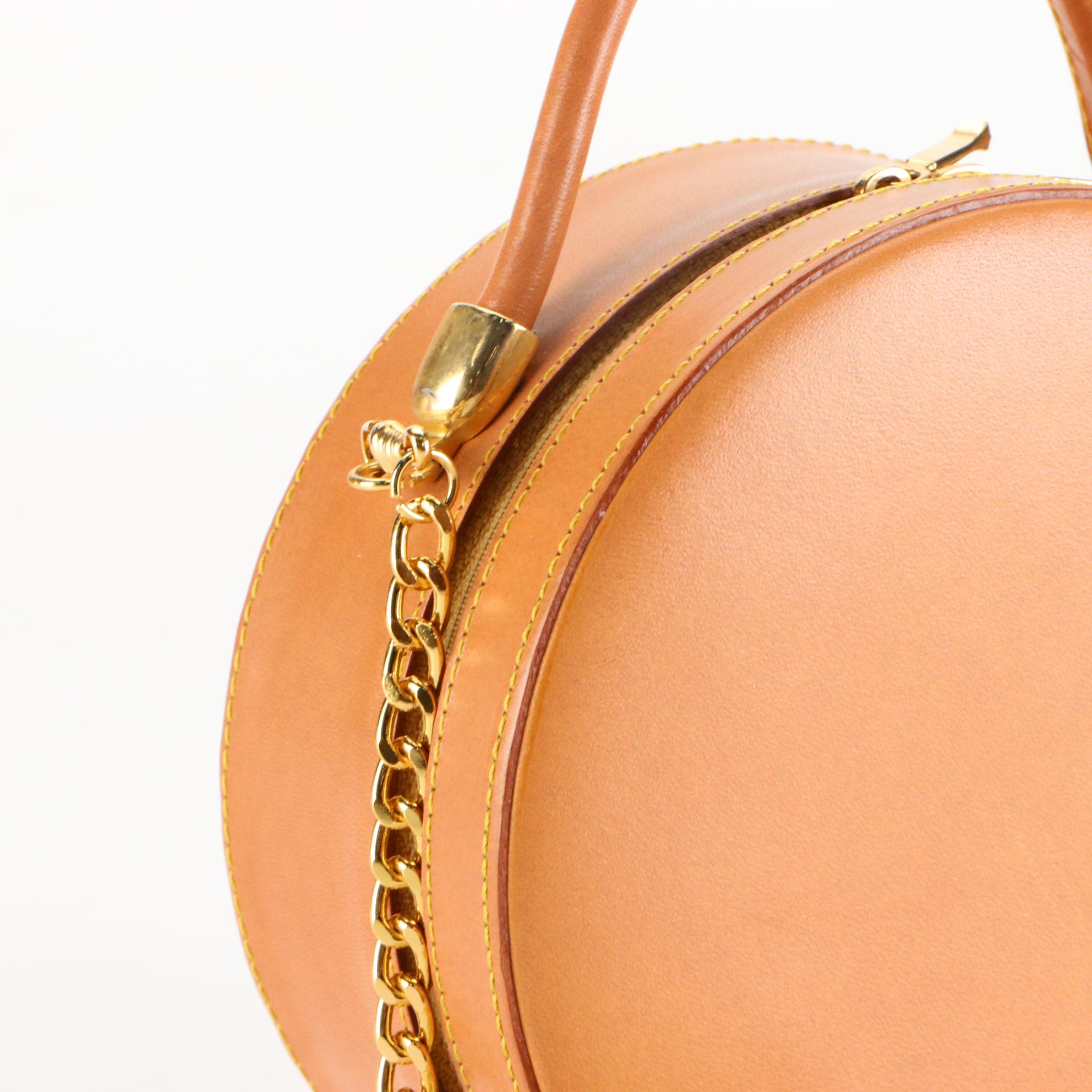 Maleci Mini Hat Box Two-Way Bag in Leather with Chain-Link Crossbody Strap