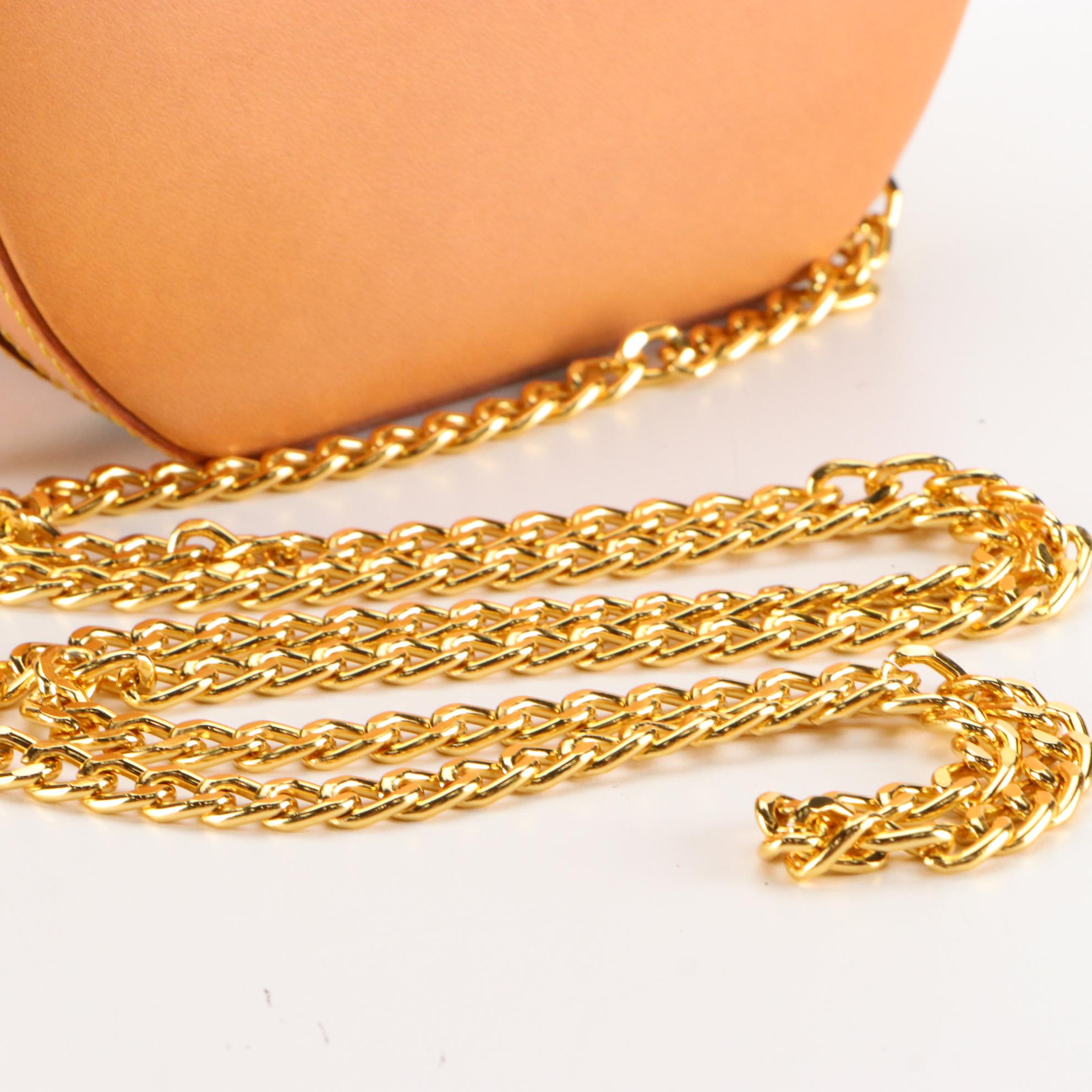 Maleci Mini Hat Box Two-Way Bag in Leather with Chain-Link Crossbody Strap