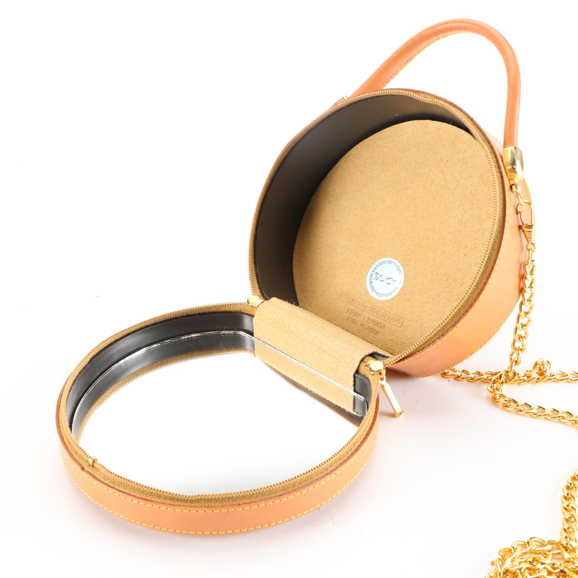 Maleci Mini Hat Box Two-Way Bag in Leather with Chain-Link Crossbody Strap