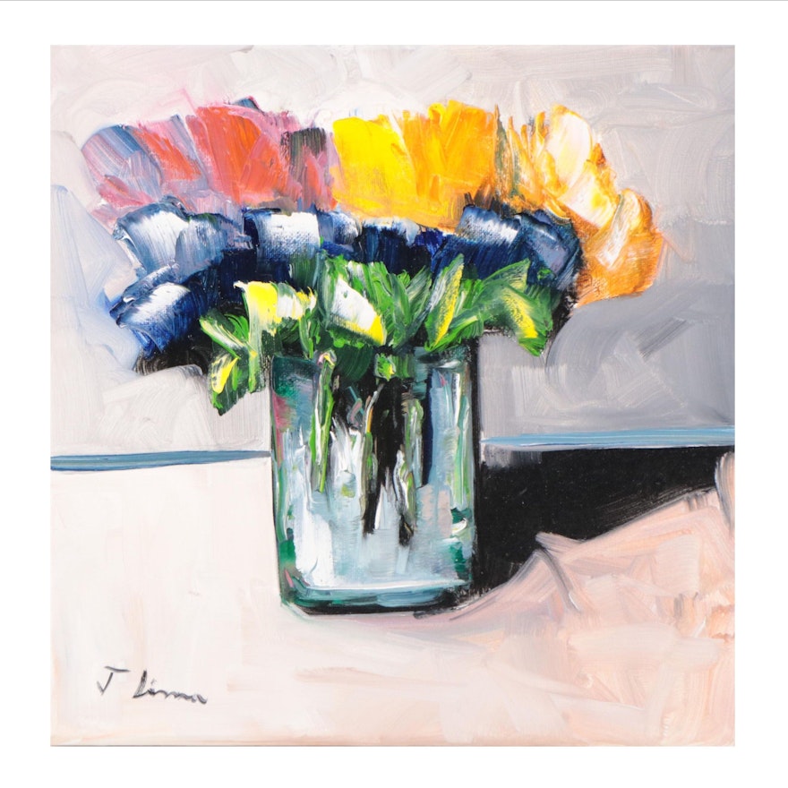 José M. Lima Floral Still Life Oil Painting, 2023