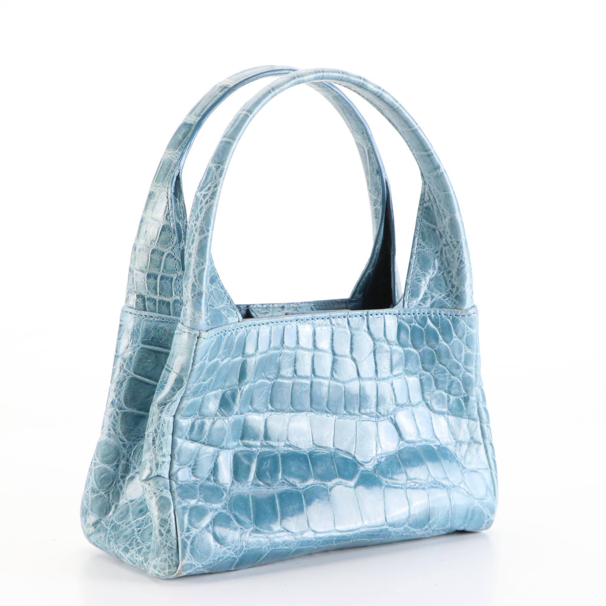 Suarez Mini Top Handle Bag in Blue Alligator Skin