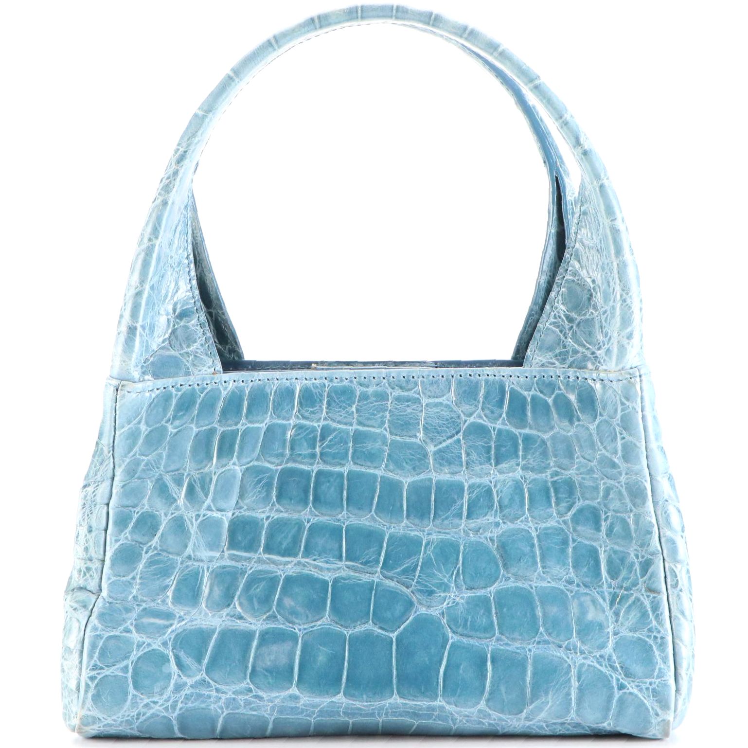 Suarez Mini Top Handle Bag in Blue Alligator Skin