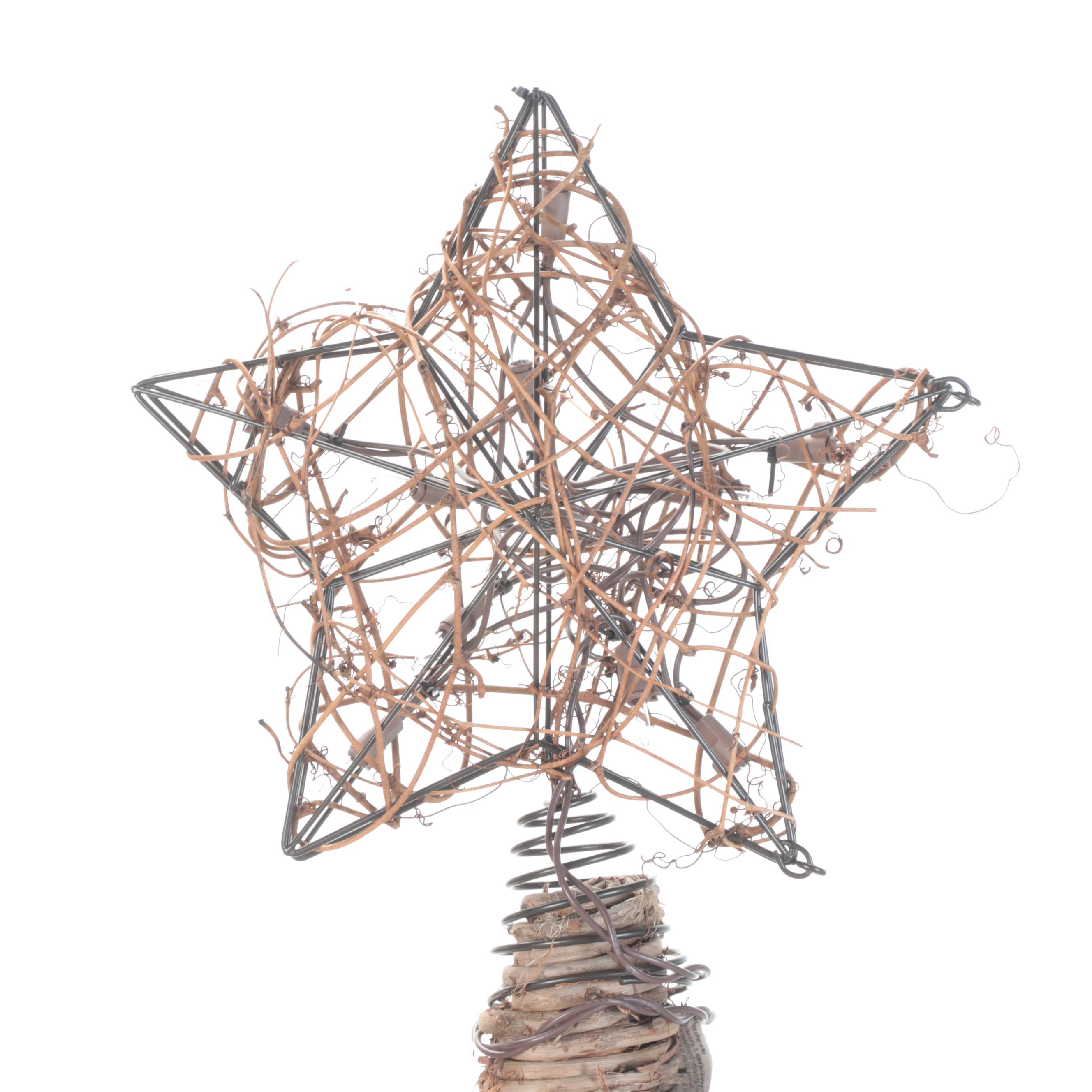 Grapevine and Wood Christmas Tree With Lights