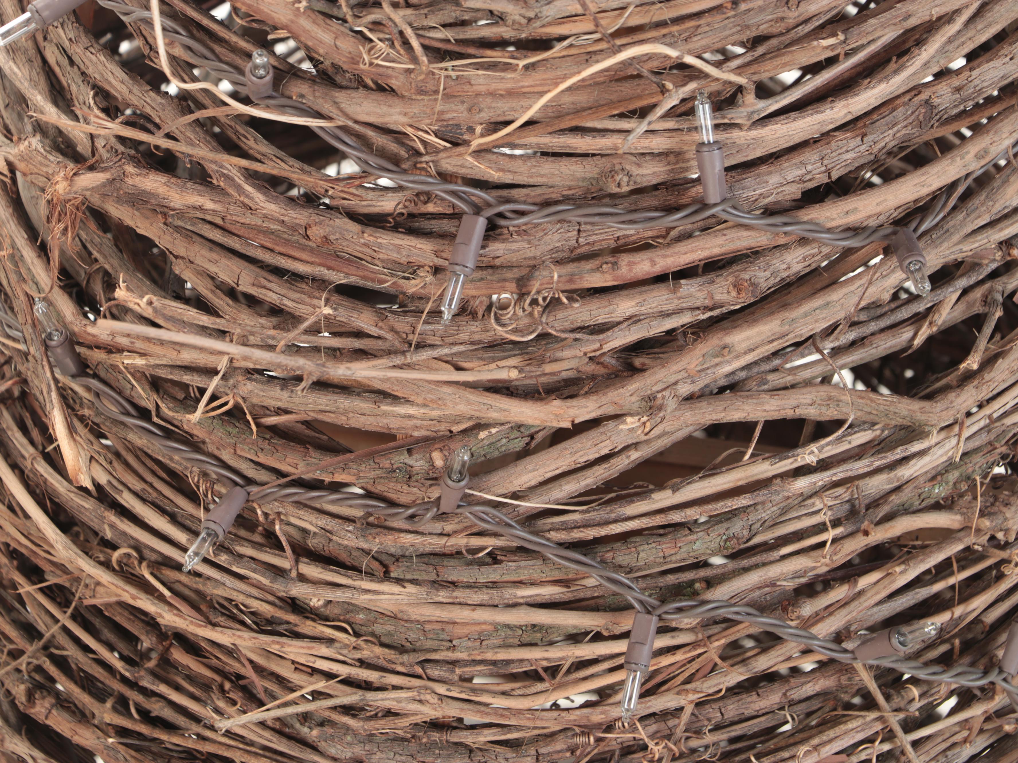 Grapevine and Wood Christmas Tree With Lights