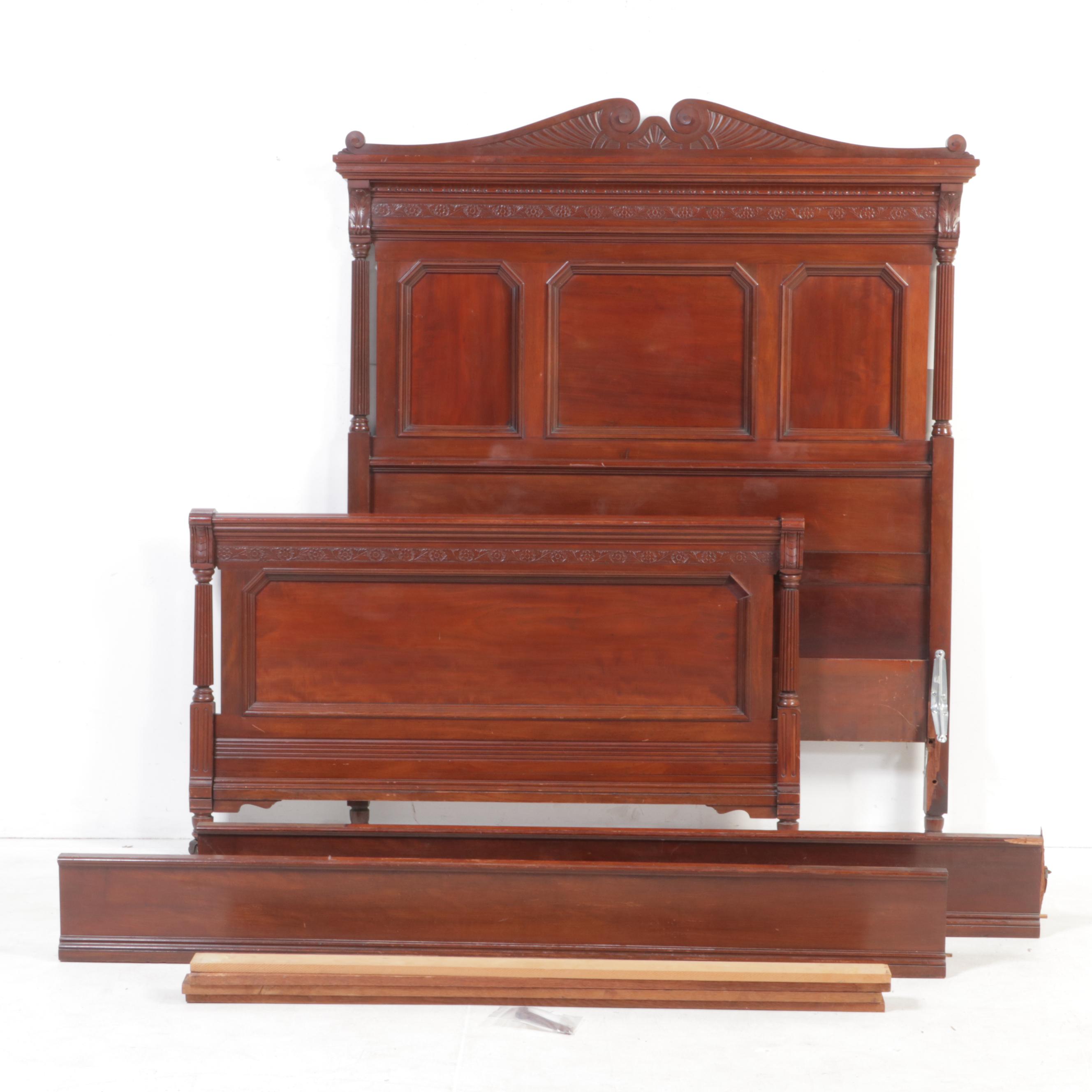 Late Victorian Carved Walnut Full Bed Frame, Early 20th Century