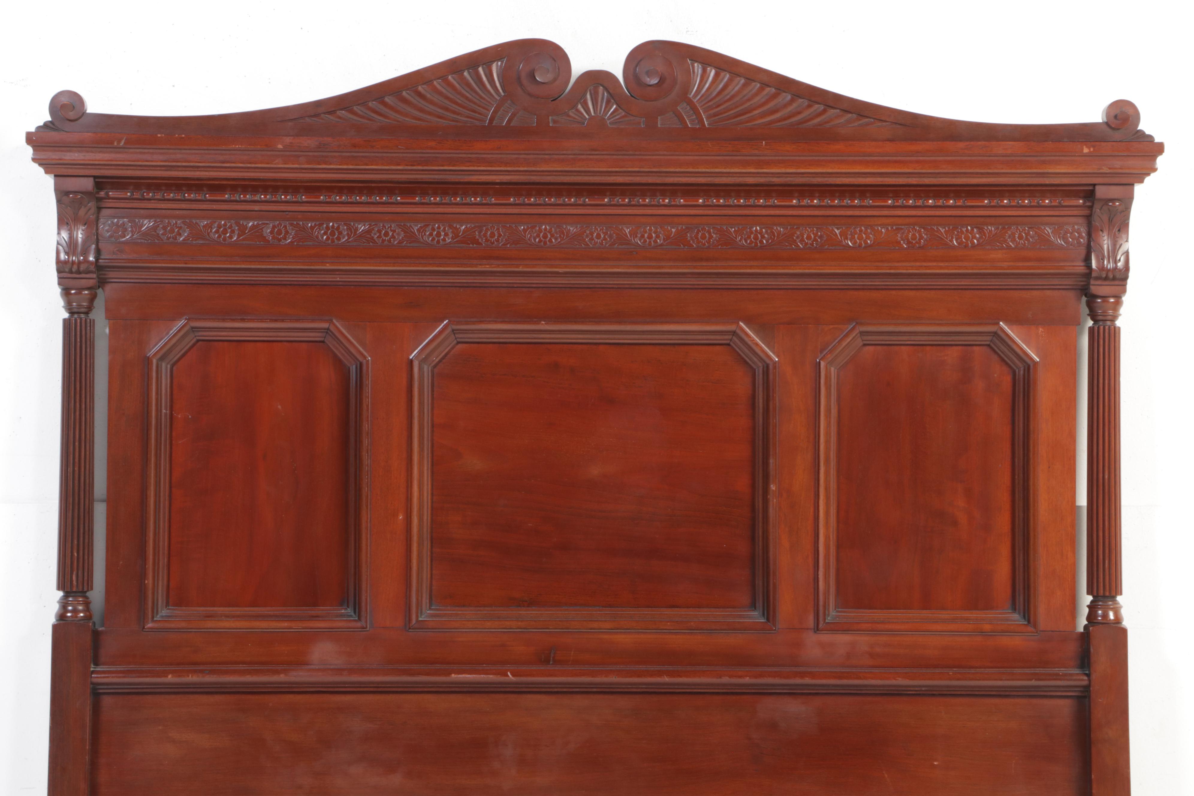 Late Victorian Carved Walnut Full Bed Frame, Early 20th Century