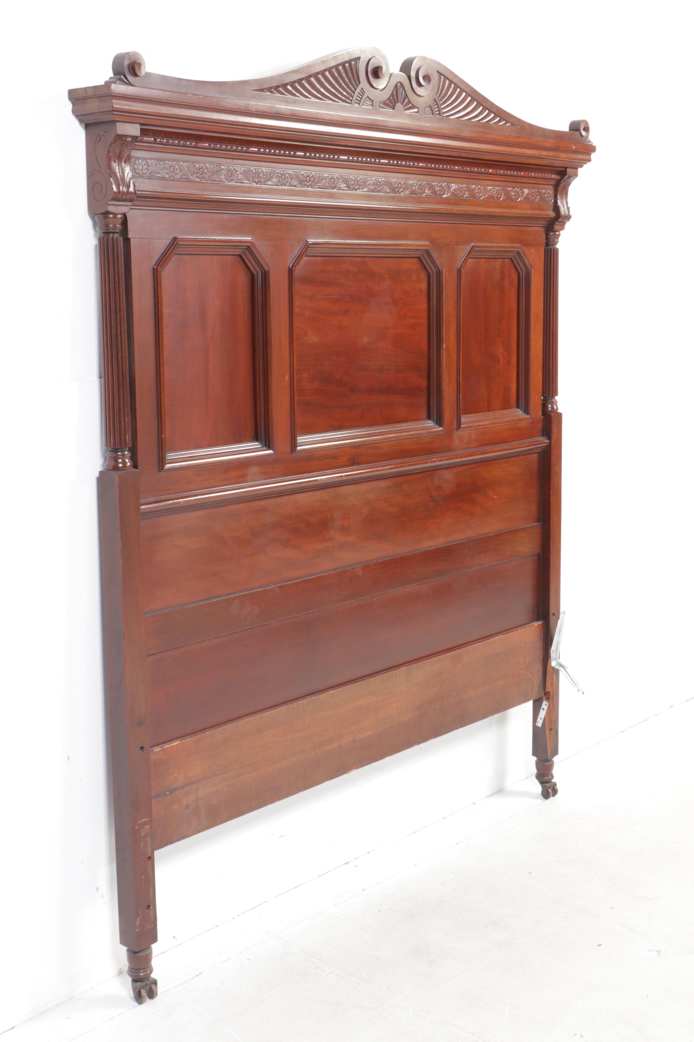 Late Victorian Carved Walnut Full Bed Frame, Early 20th Century