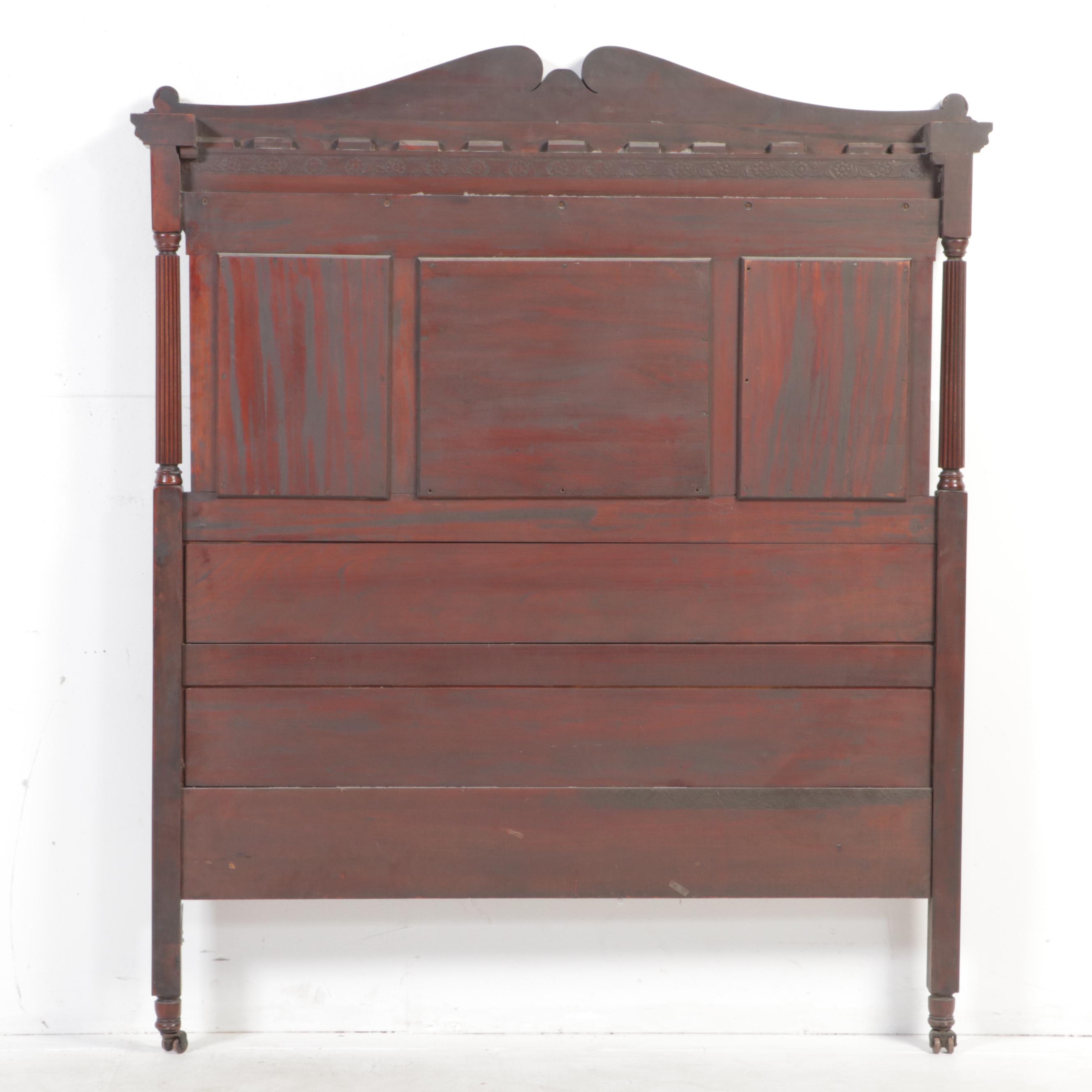 Late Victorian Carved Walnut Full Bed Frame, Early 20th Century