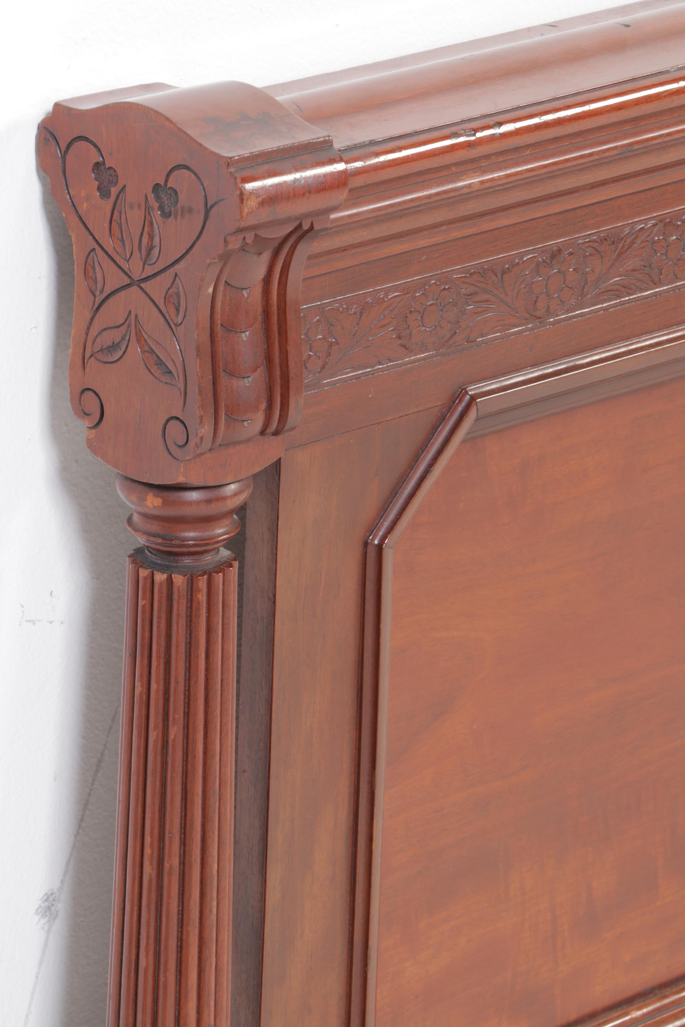 Late Victorian Carved Walnut Full Bed Frame, Early 20th Century