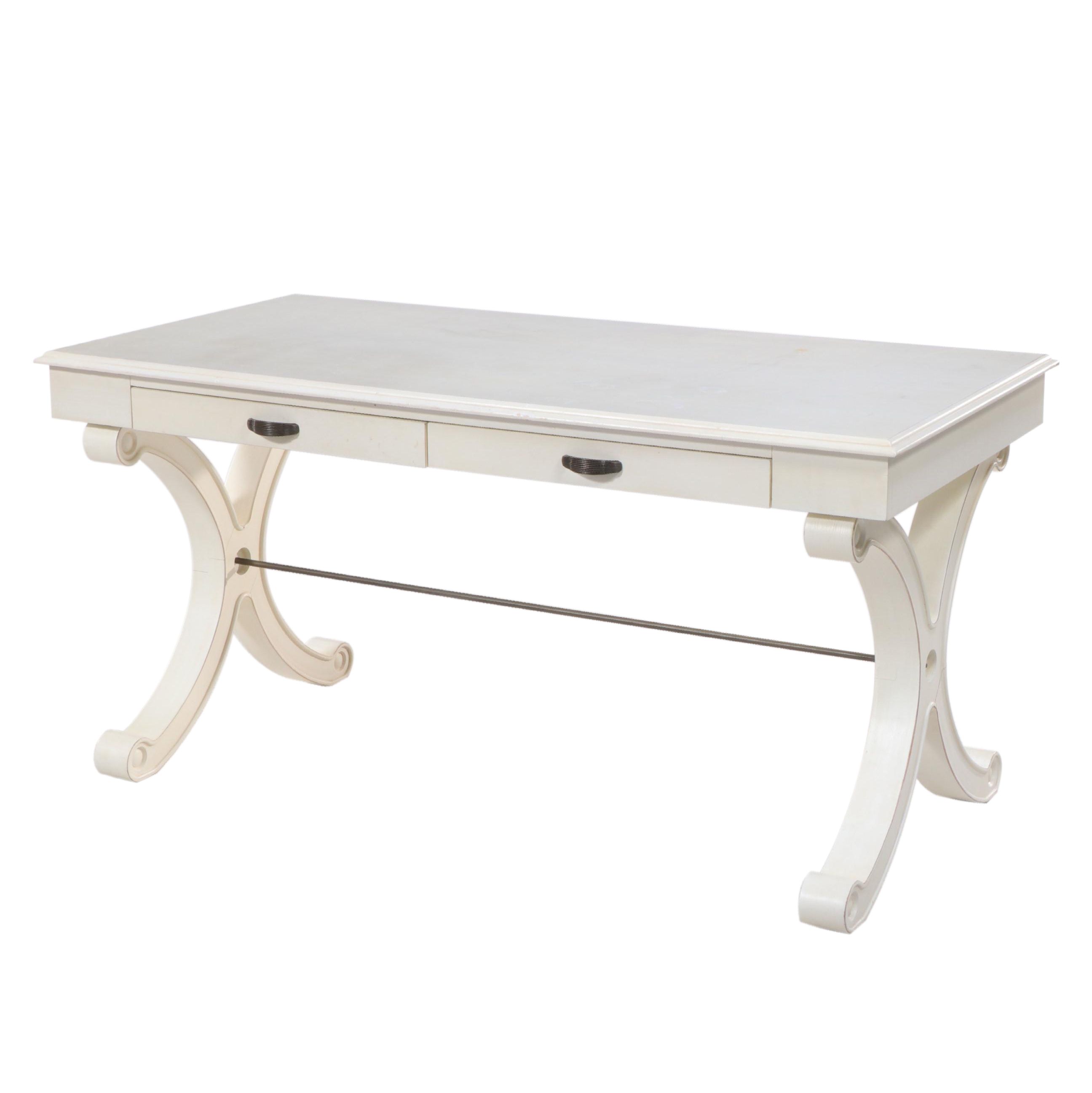 Contemporary White Painted Wood Two-Drawer Desk