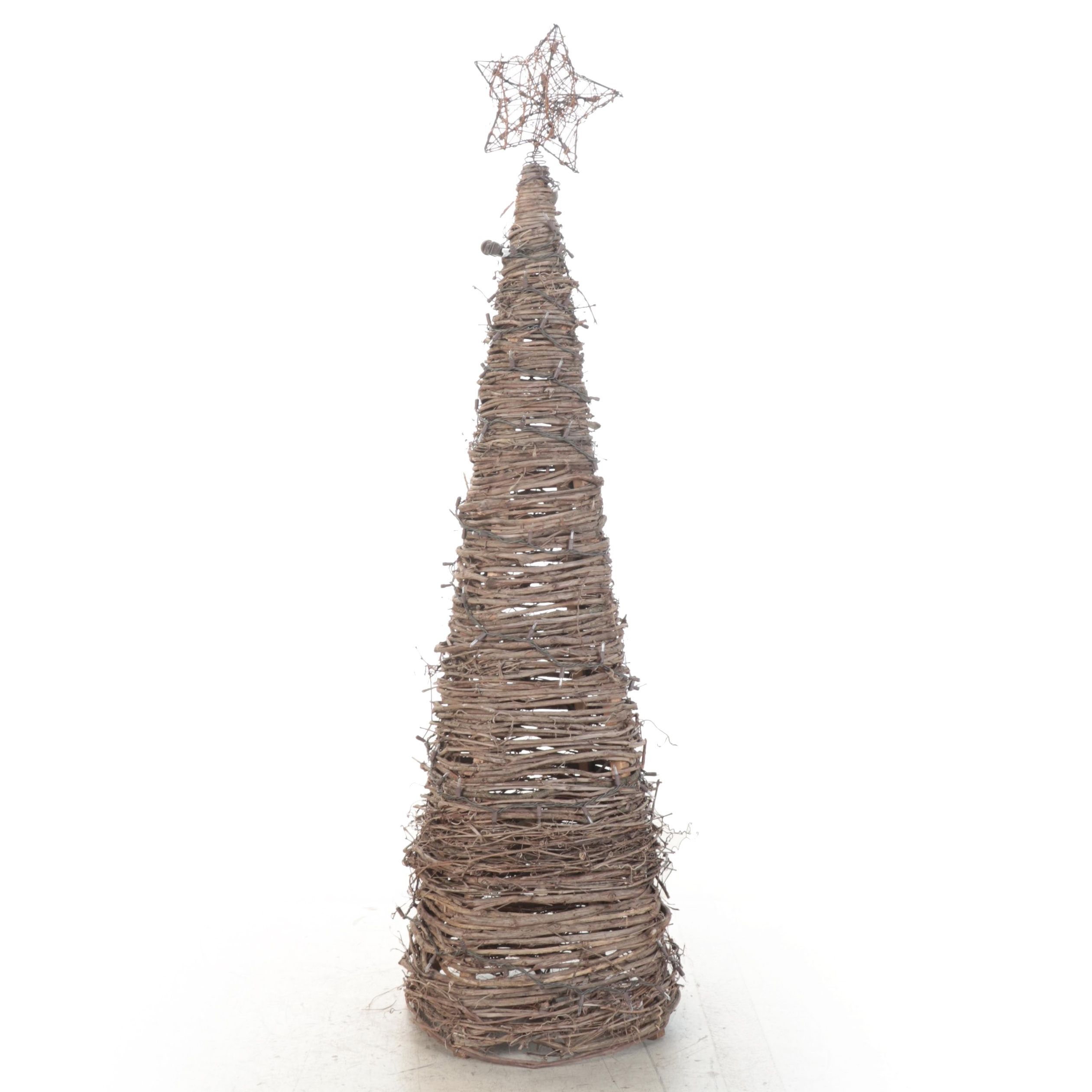 Grapevine and Wood Christmas Tree With Lights