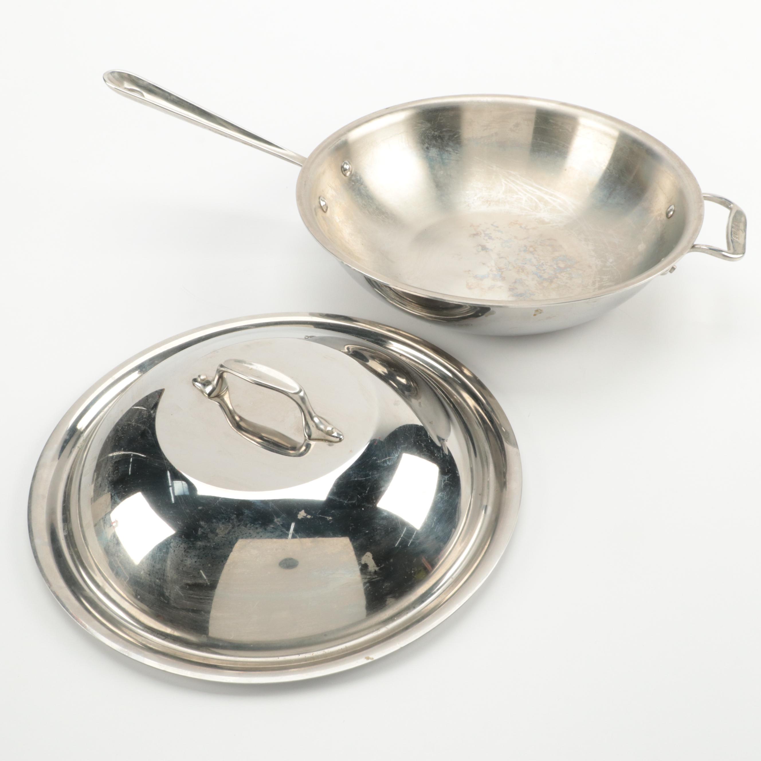 All-Clad Stainless Steel 12" Wok With Calphalon and Other Pans