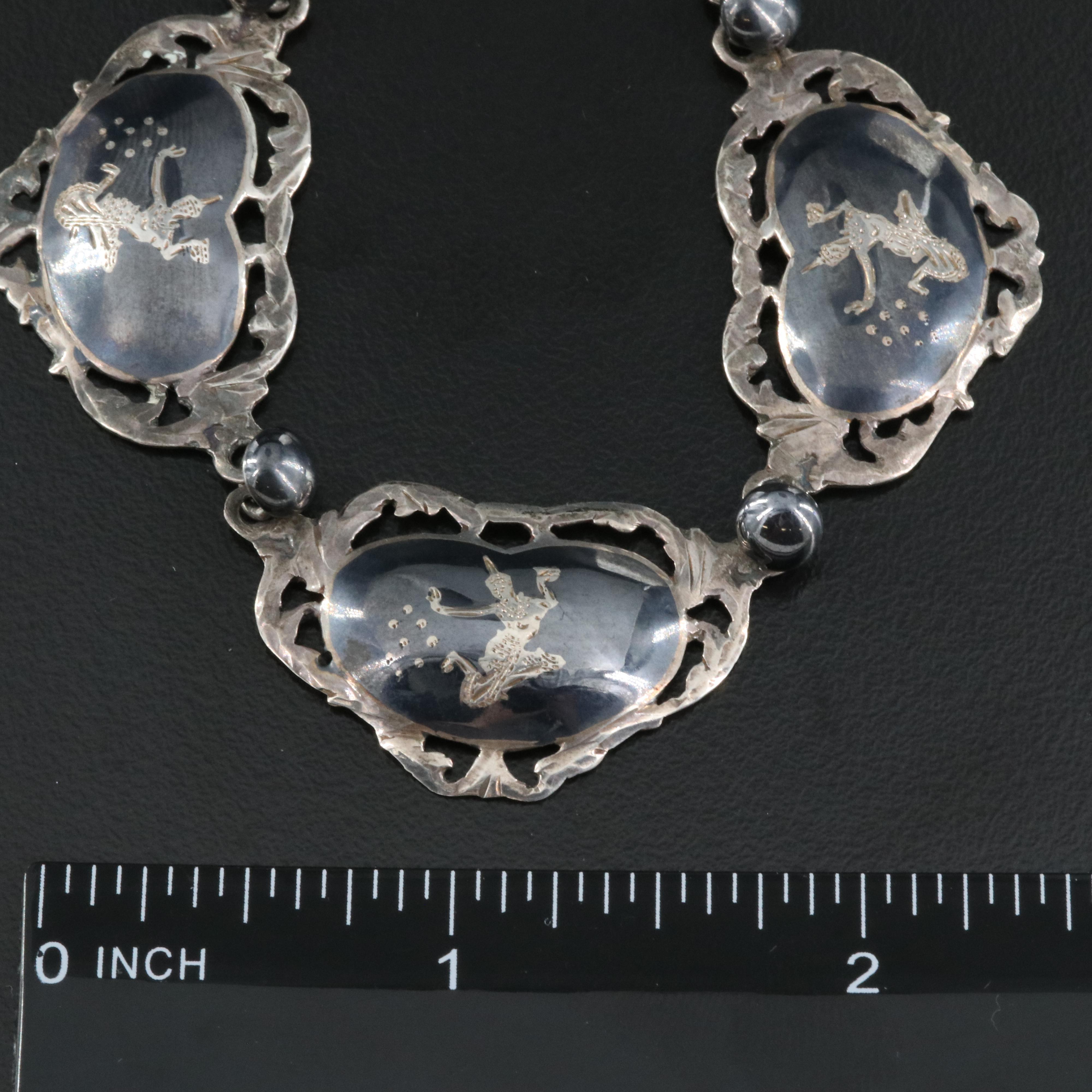 Vintage Siam Sterling Niello Dancer Necklace