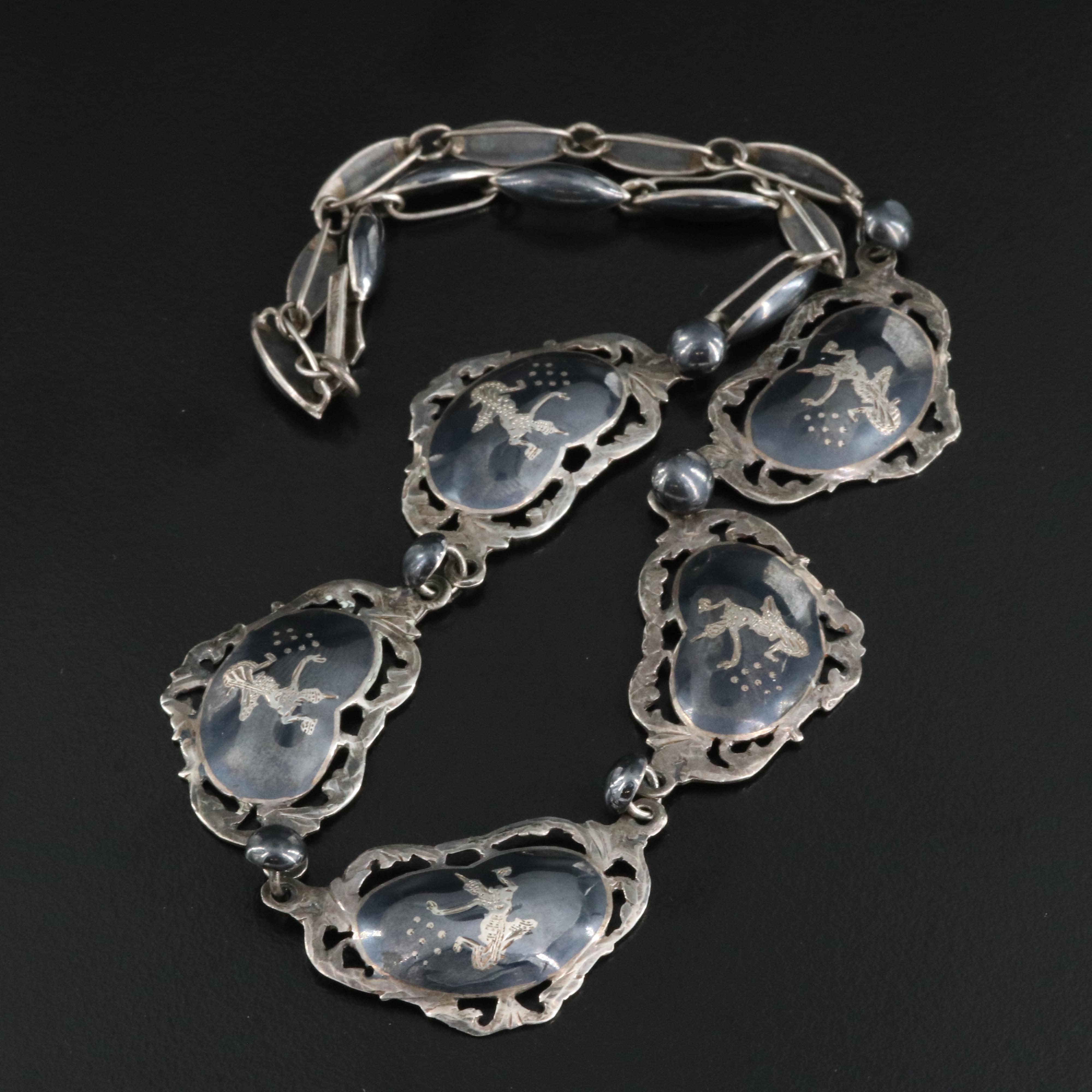 Vintage Siam Sterling Niello Dancer Necklace