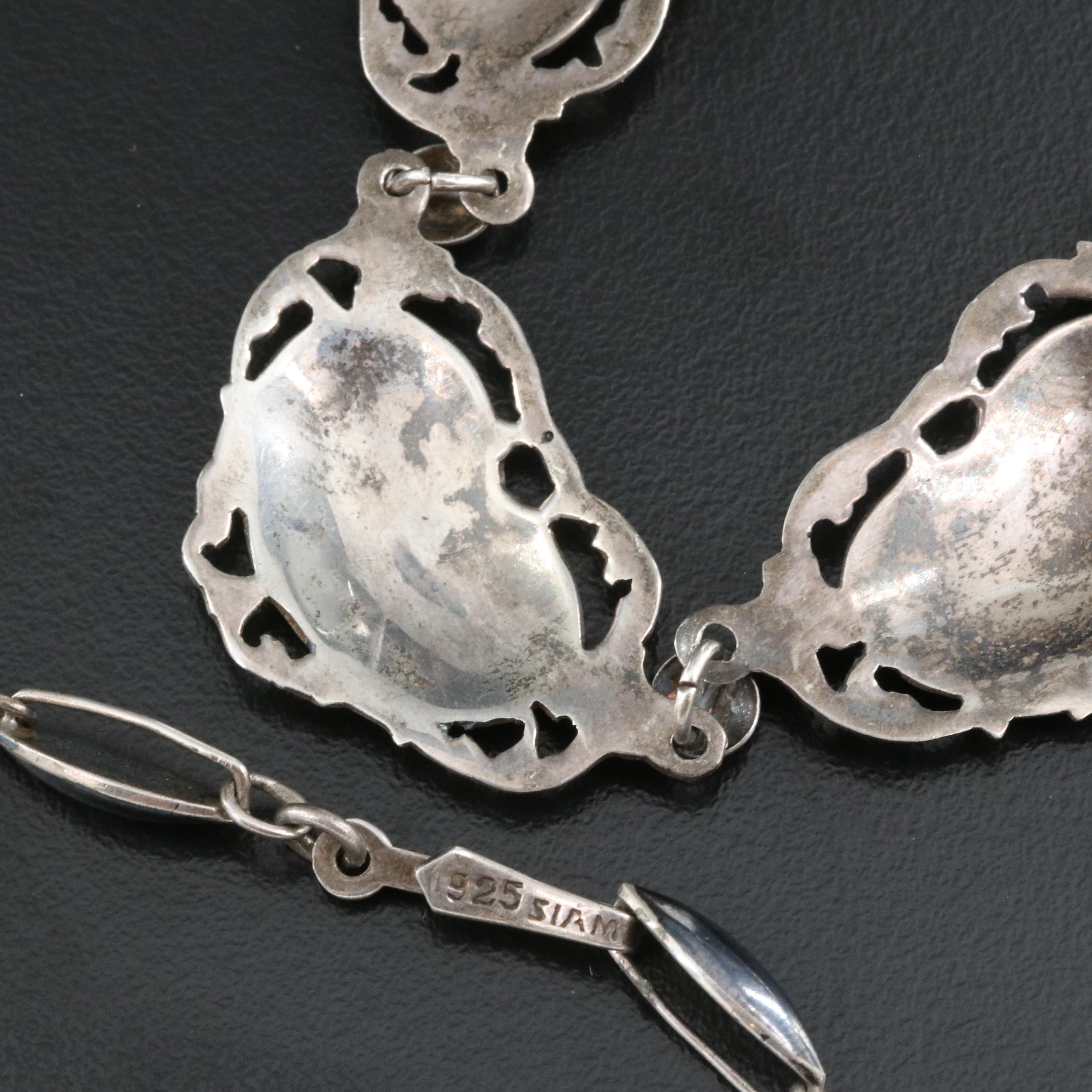 Vintage Siam Sterling Niello Dancer Necklace