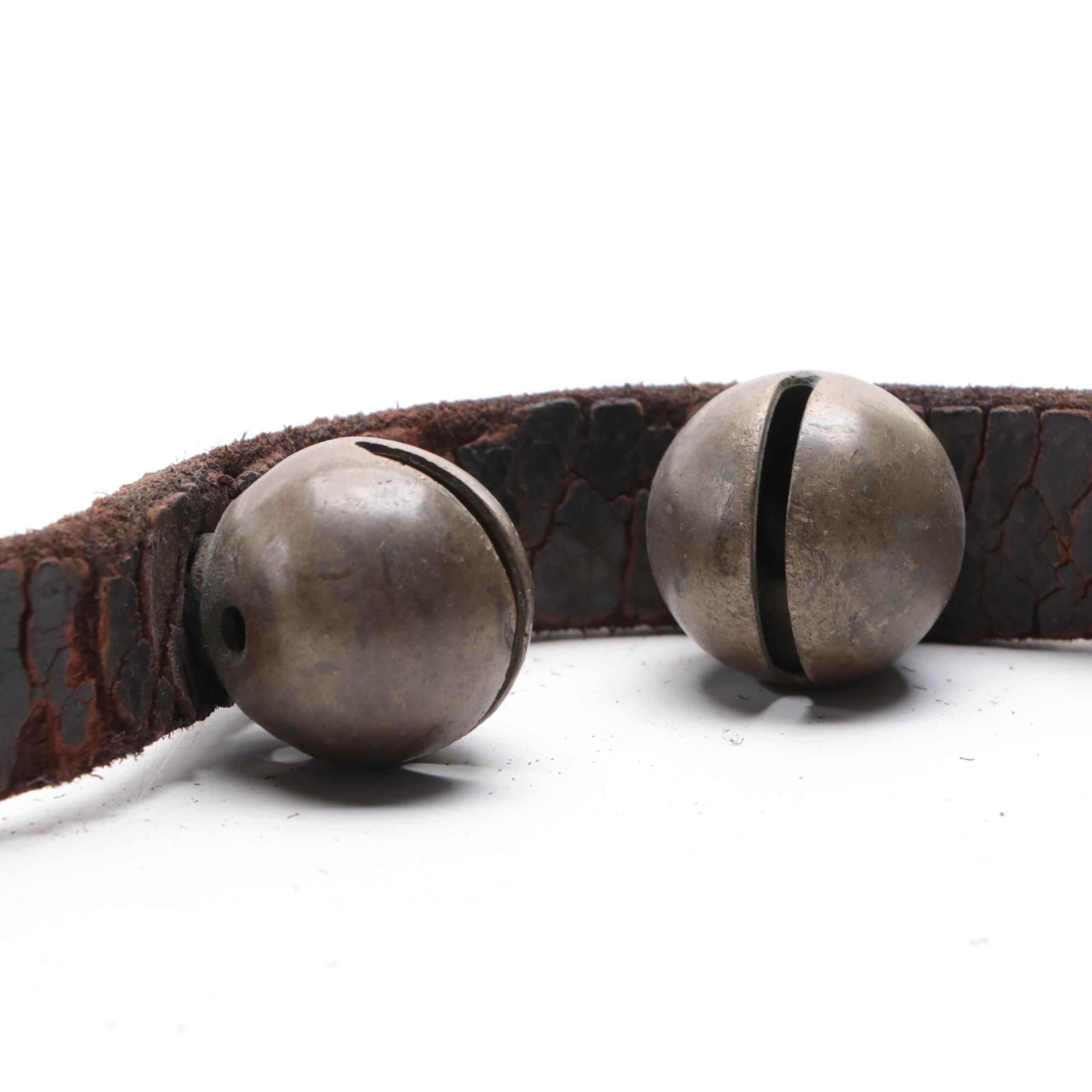 Brass Sleigh Bells on Leather Harness