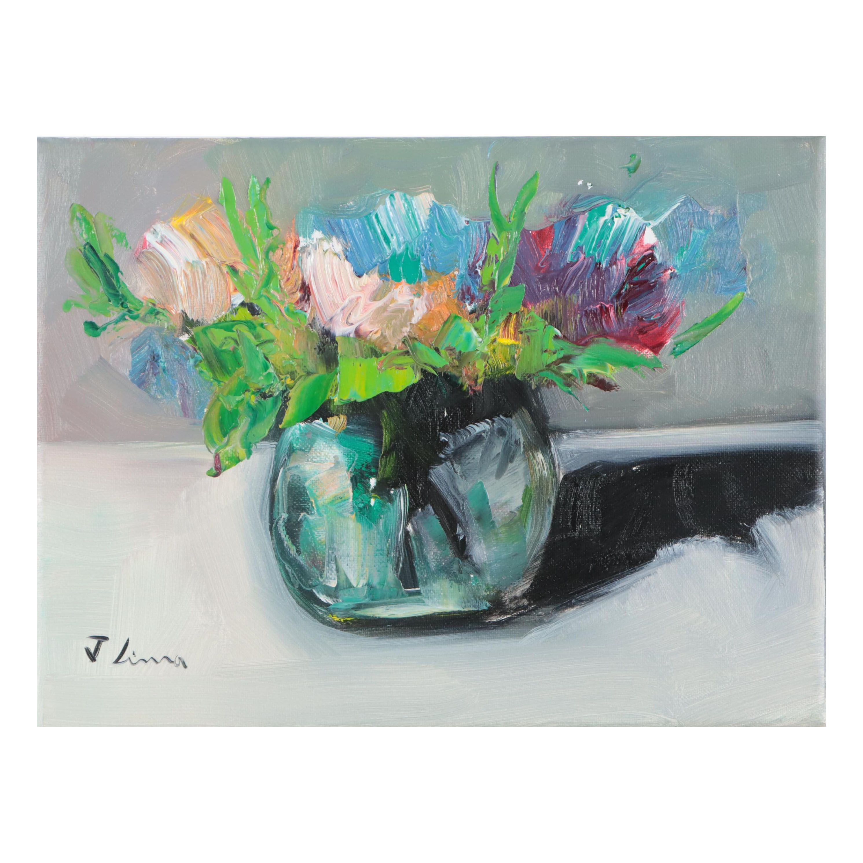 José M. Lima Floral Still Life Oil Painting, 2023