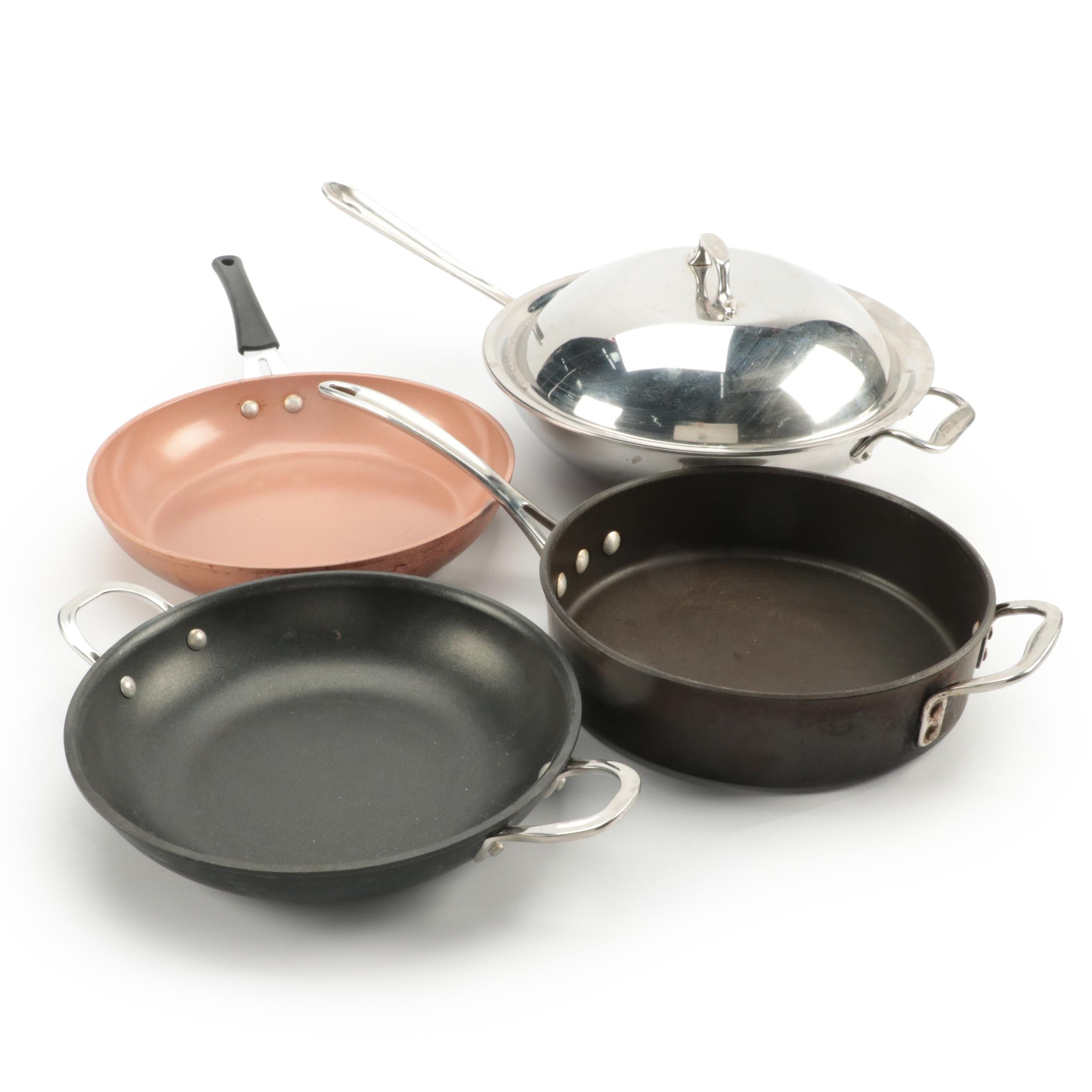 All-Clad Stainless Steel 12" Wok With Calphalon and Other Pans