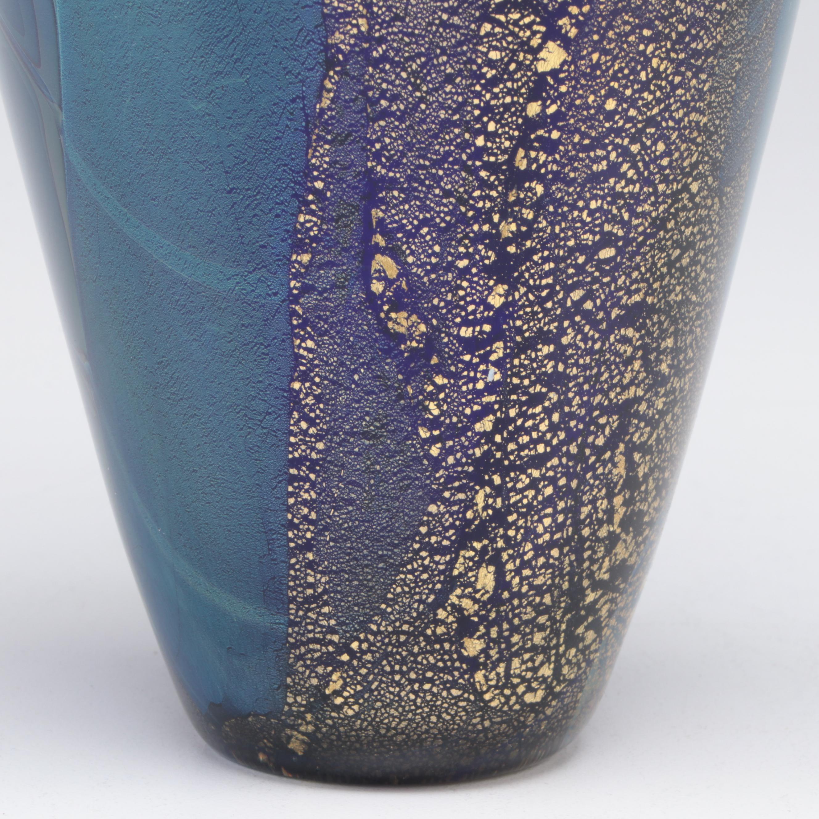 Robert Eickholt Blue and Gold Art Glass Vase