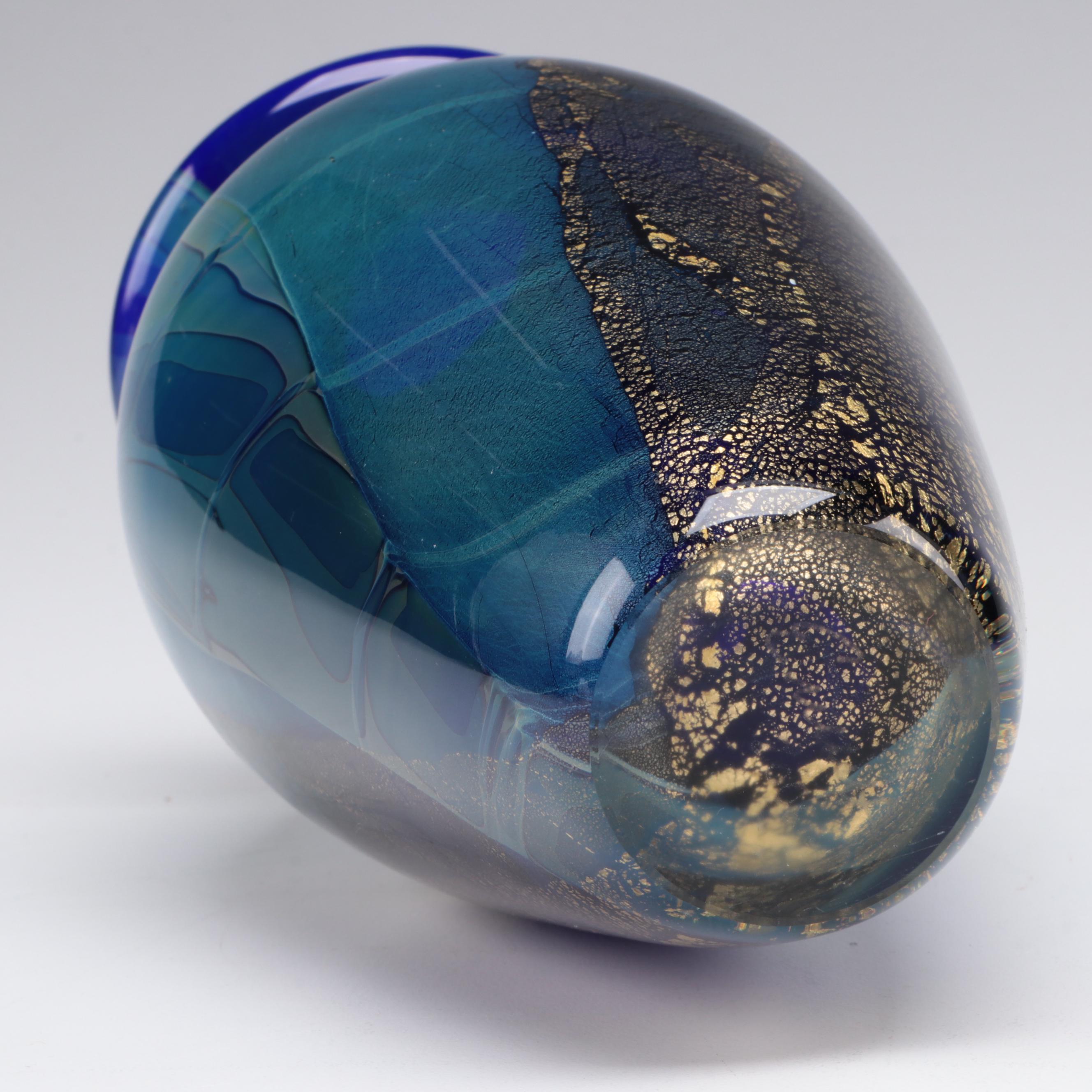 Robert Eickholt Blue and Gold Art Glass Vase