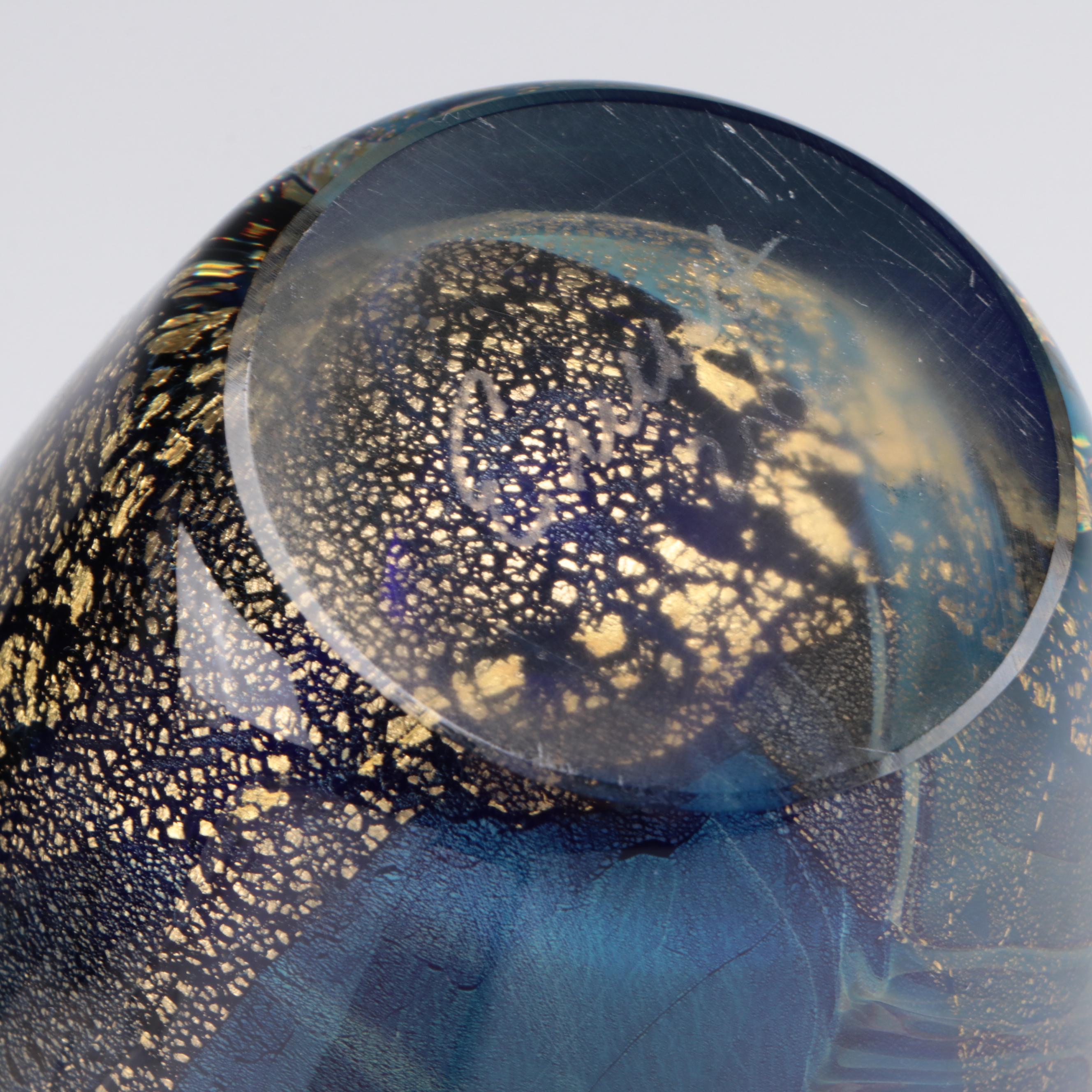 Robert Eickholt Blue and Gold Art Glass Vase