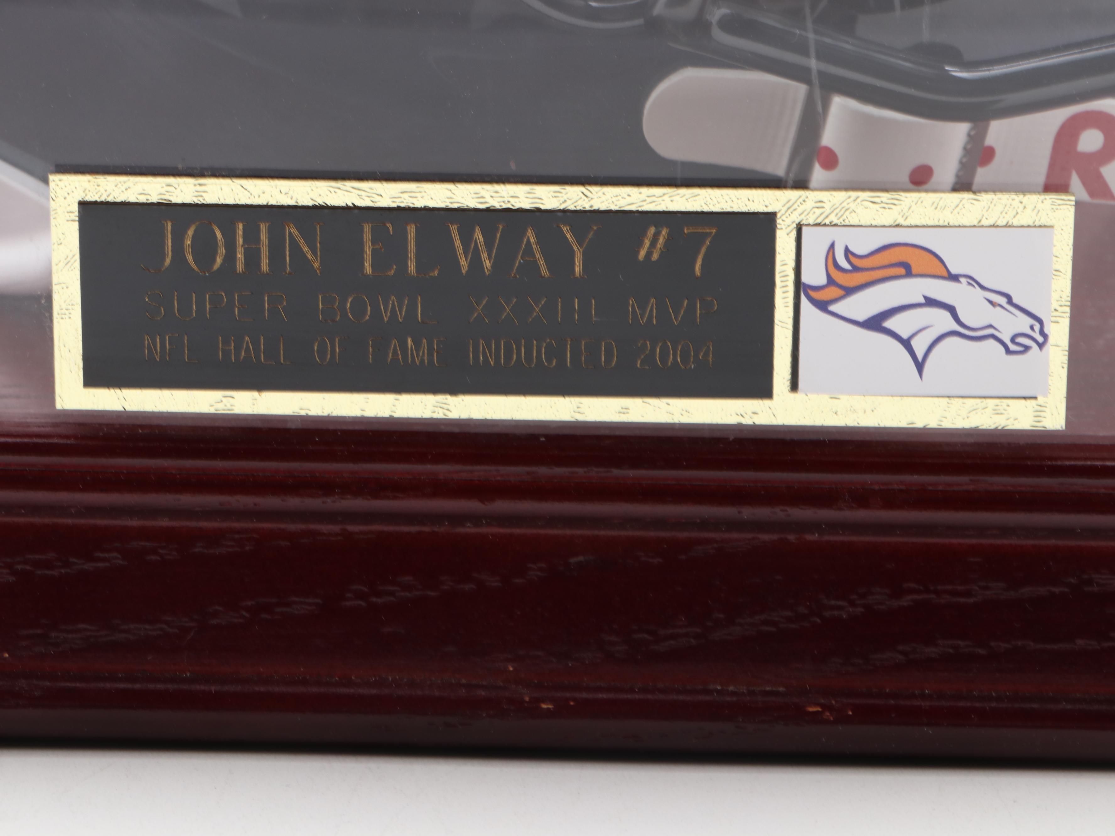 John Elway Signed Denver Broncos Full Size Riddell Helmet with Engraved Display