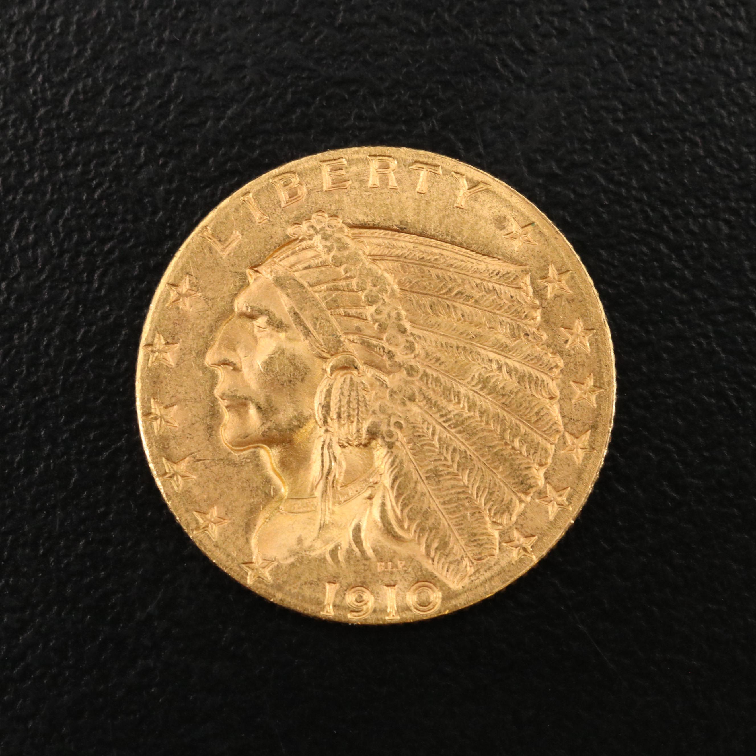 1910 Indian Head $2.50 Quarter Eagle Gold Coin