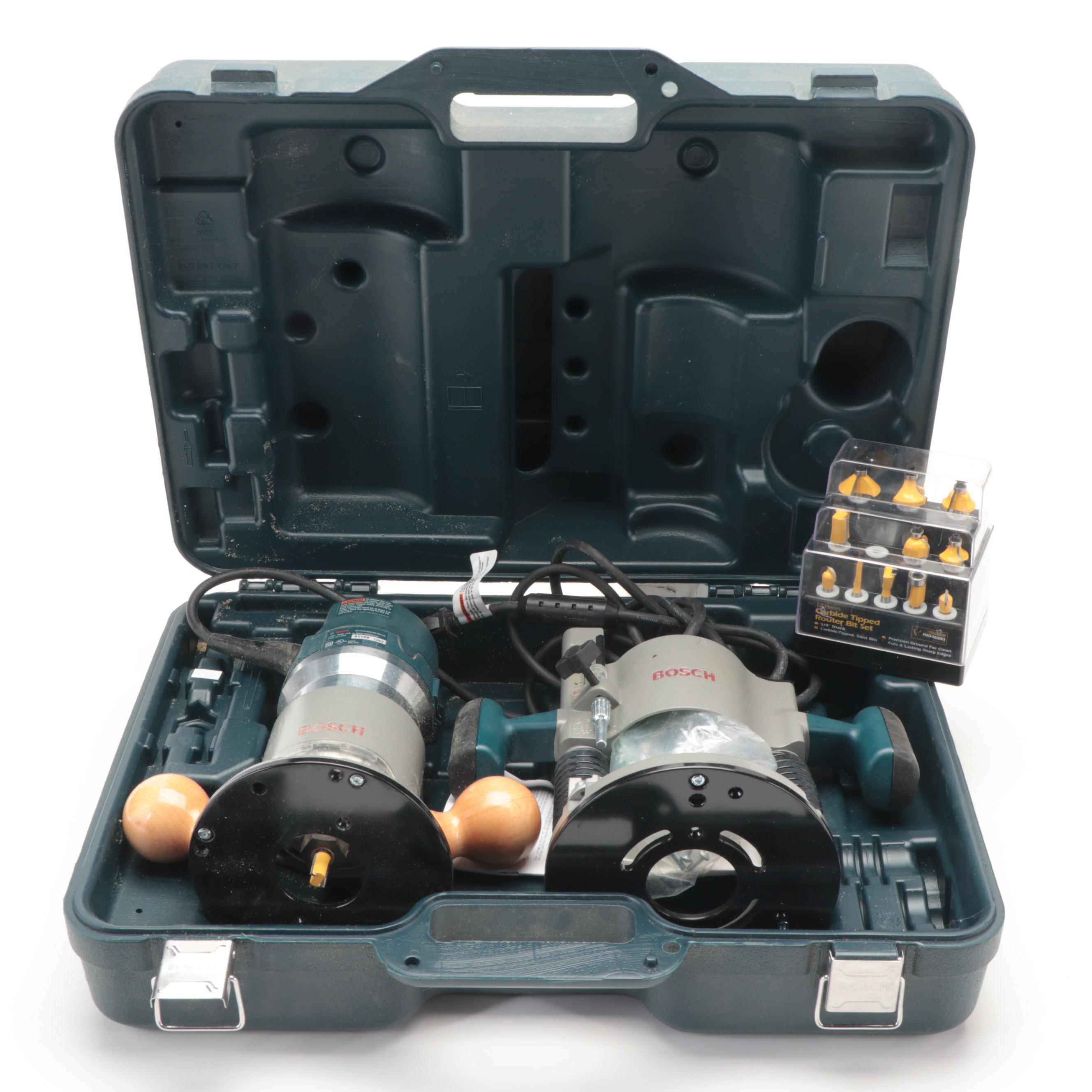 Bosch Fixed Base Routers With Pro-Series Carbide Tipped Router Bit Sets