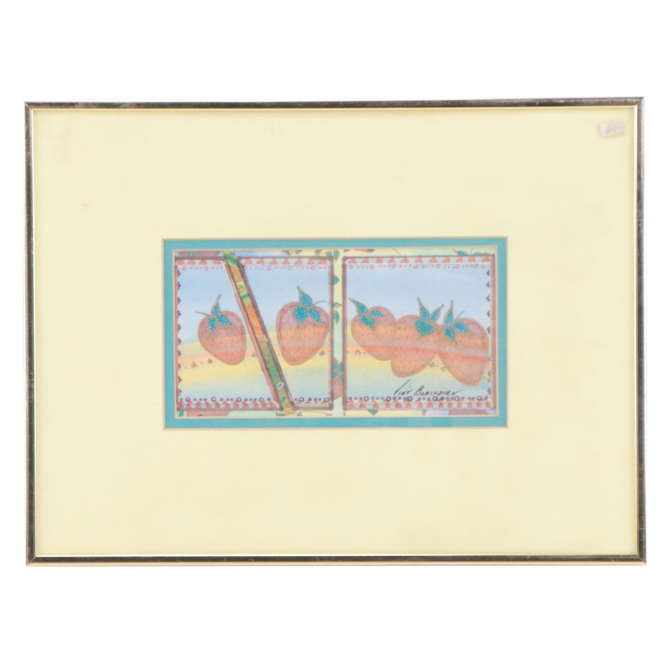 Vint Blackburn Mixed Media Painting of Strawberries