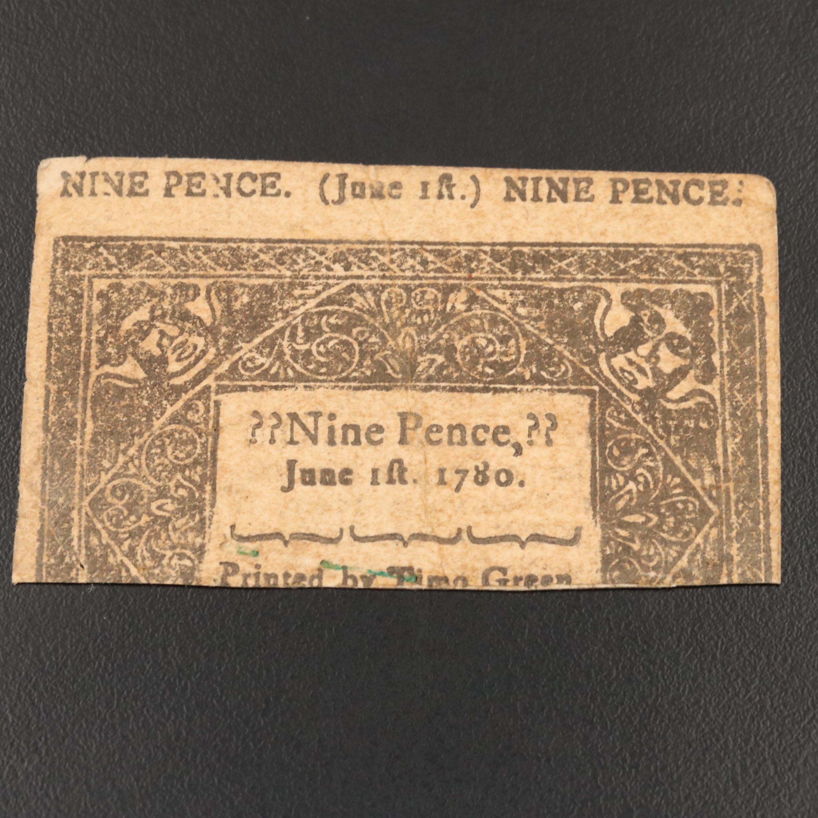 1780 Connecticut Nine Pence Colonial Currency Note