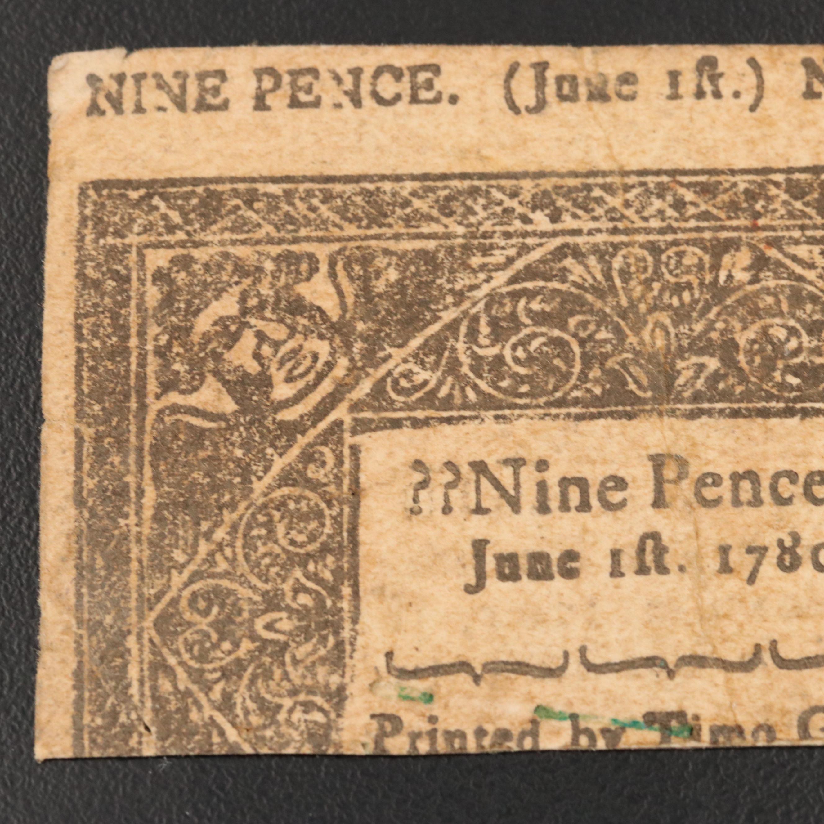 1780 Connecticut Nine Pence Colonial Currency Note