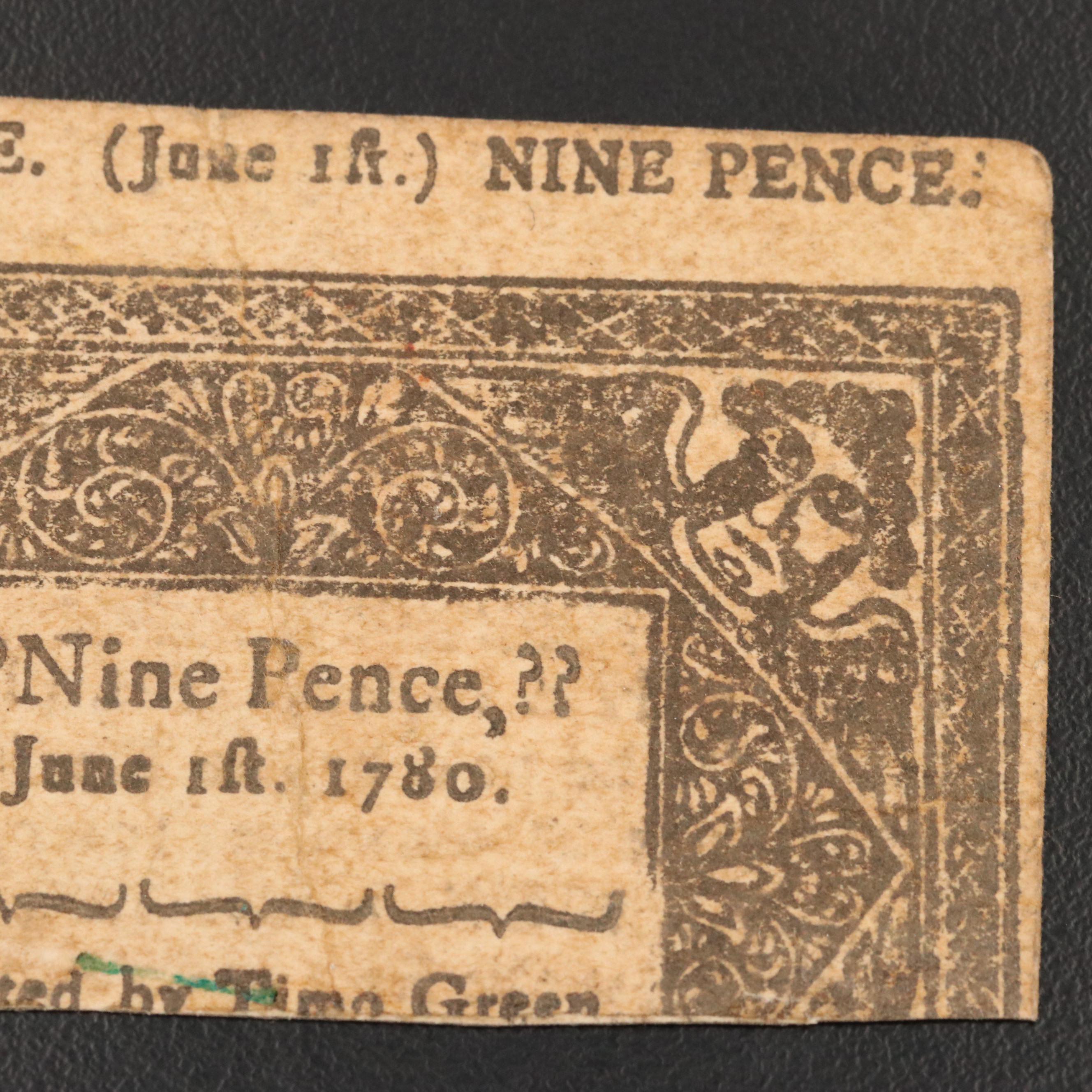 1780 Connecticut Nine Pence Colonial Currency Note
