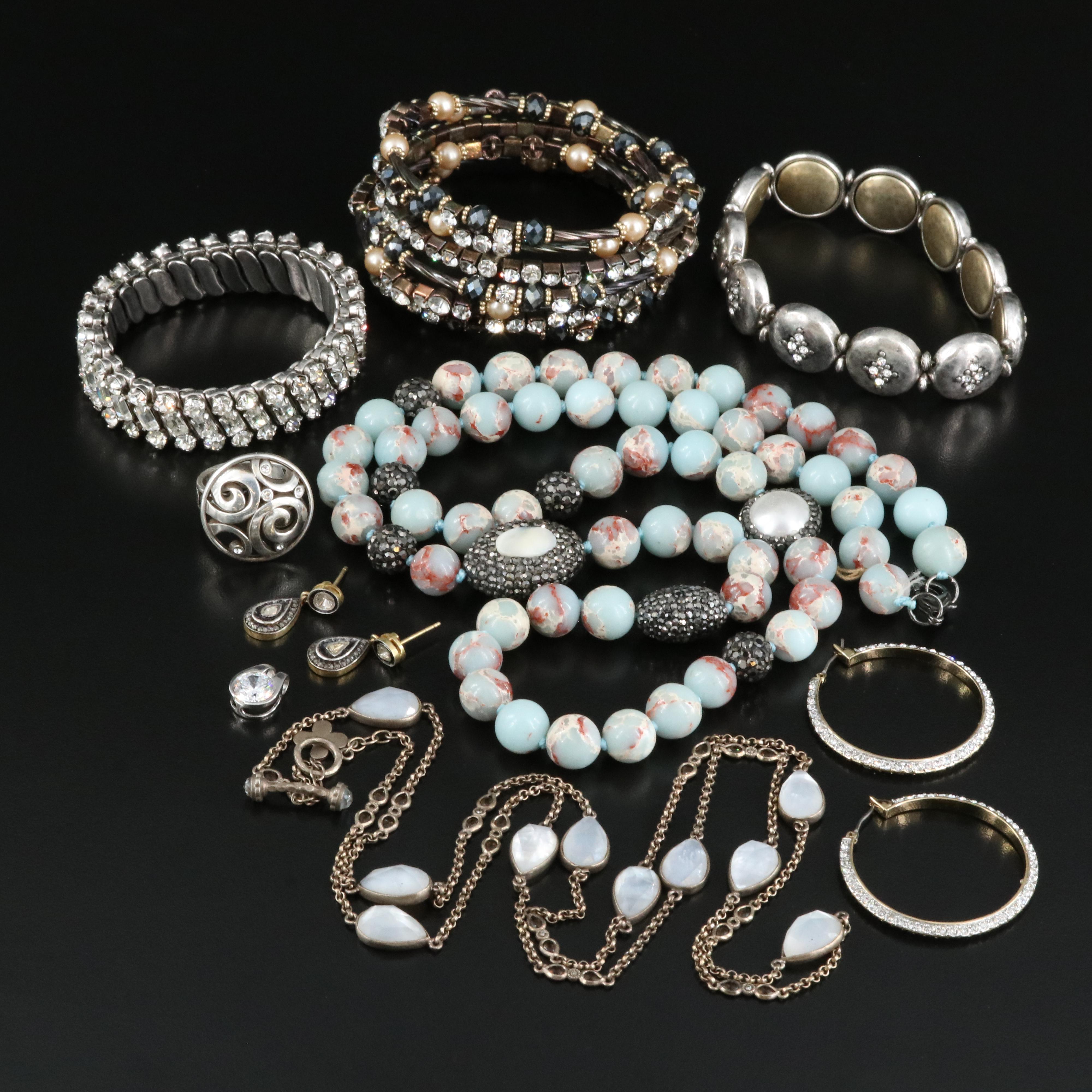 Sterling Grouping Including Mother-of-Pearl, Rhinestone and Faux Pearl