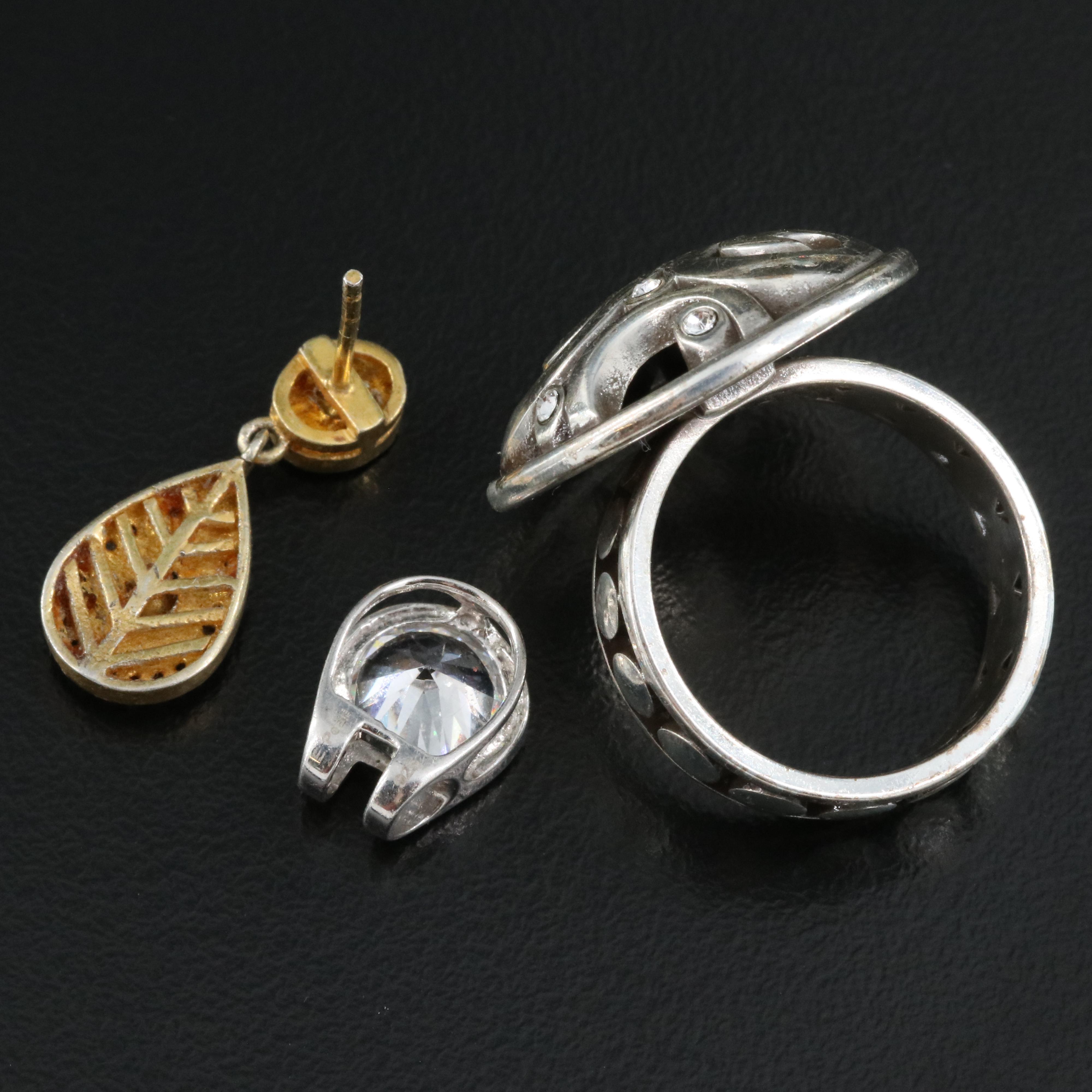 Sterling Grouping Including Mother-of-Pearl, Rhinestone and Faux Pearl